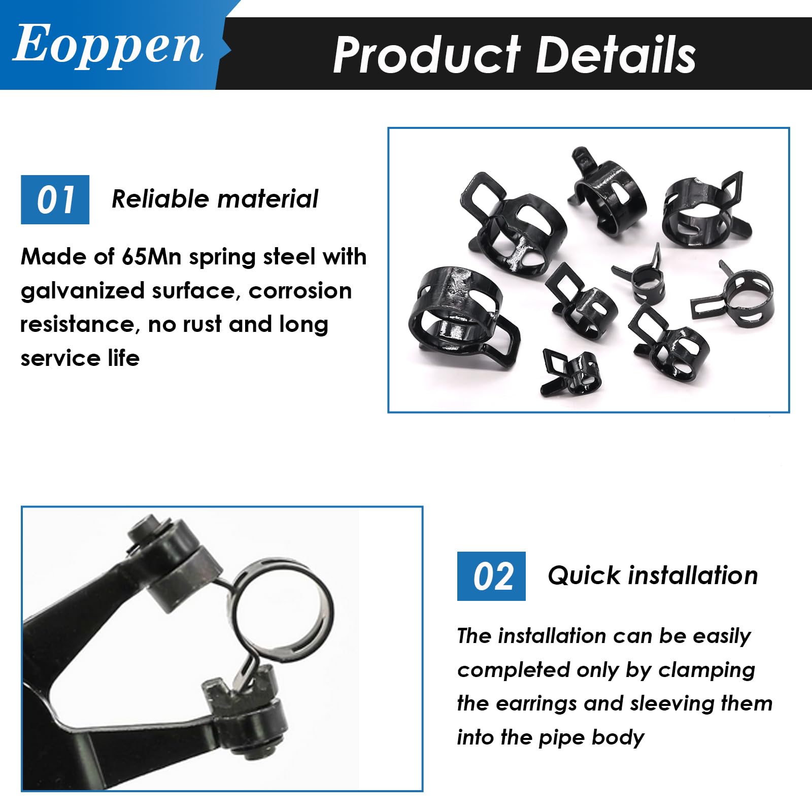 Eoppen 132Pcs 6-25Mm Spring Hose Clamps Assortment Kit With Swivel Flat Band Fuel Hose Clamp Plier - 16 Sizes Fuel Line Silicone