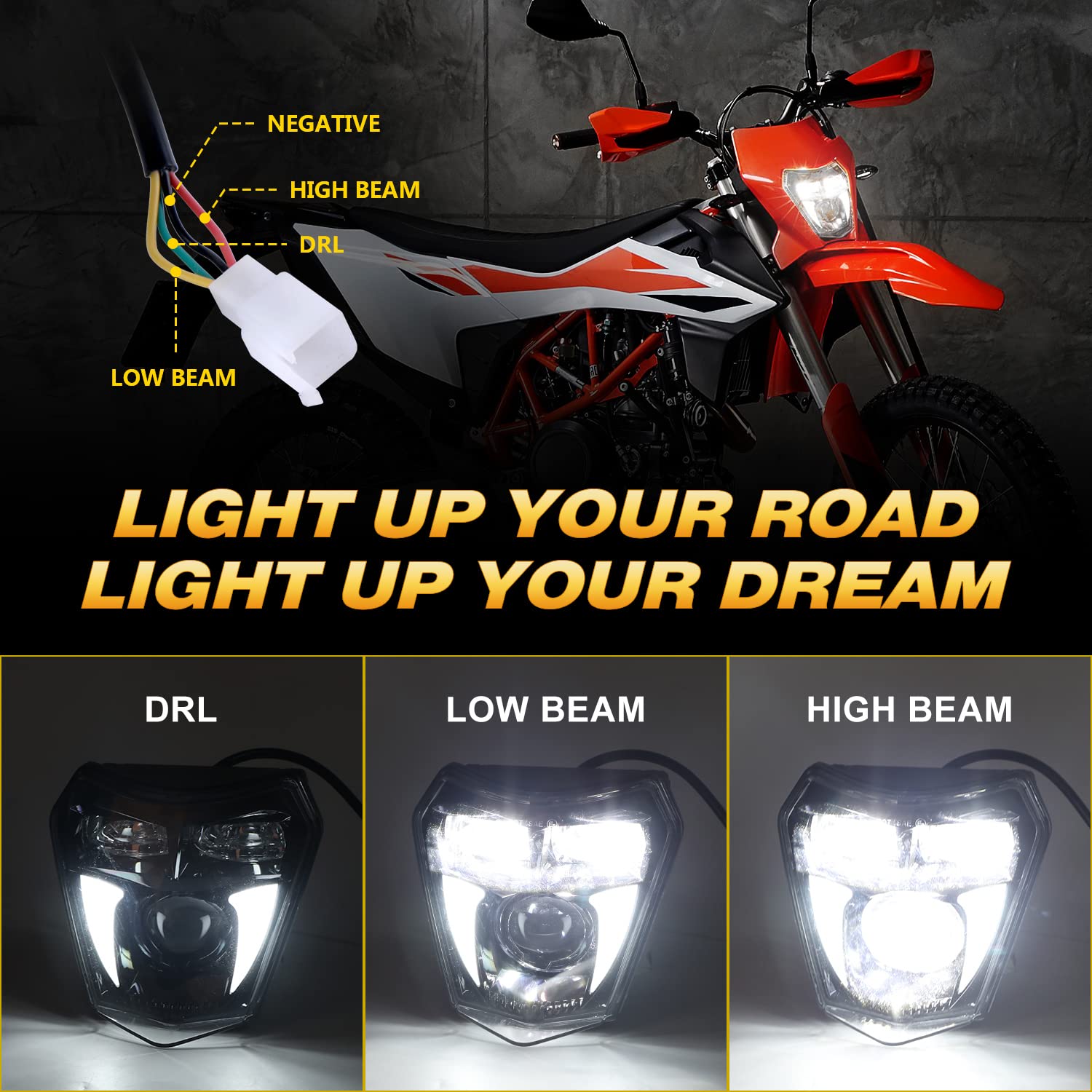 LX-LIGHT 65W LED Headlight Hi/Lo Beam DRL Compatible with Dirt Bikes Off Road XC SX SX-F SXF EXC EXC-F Dirt Pit Bike ATV