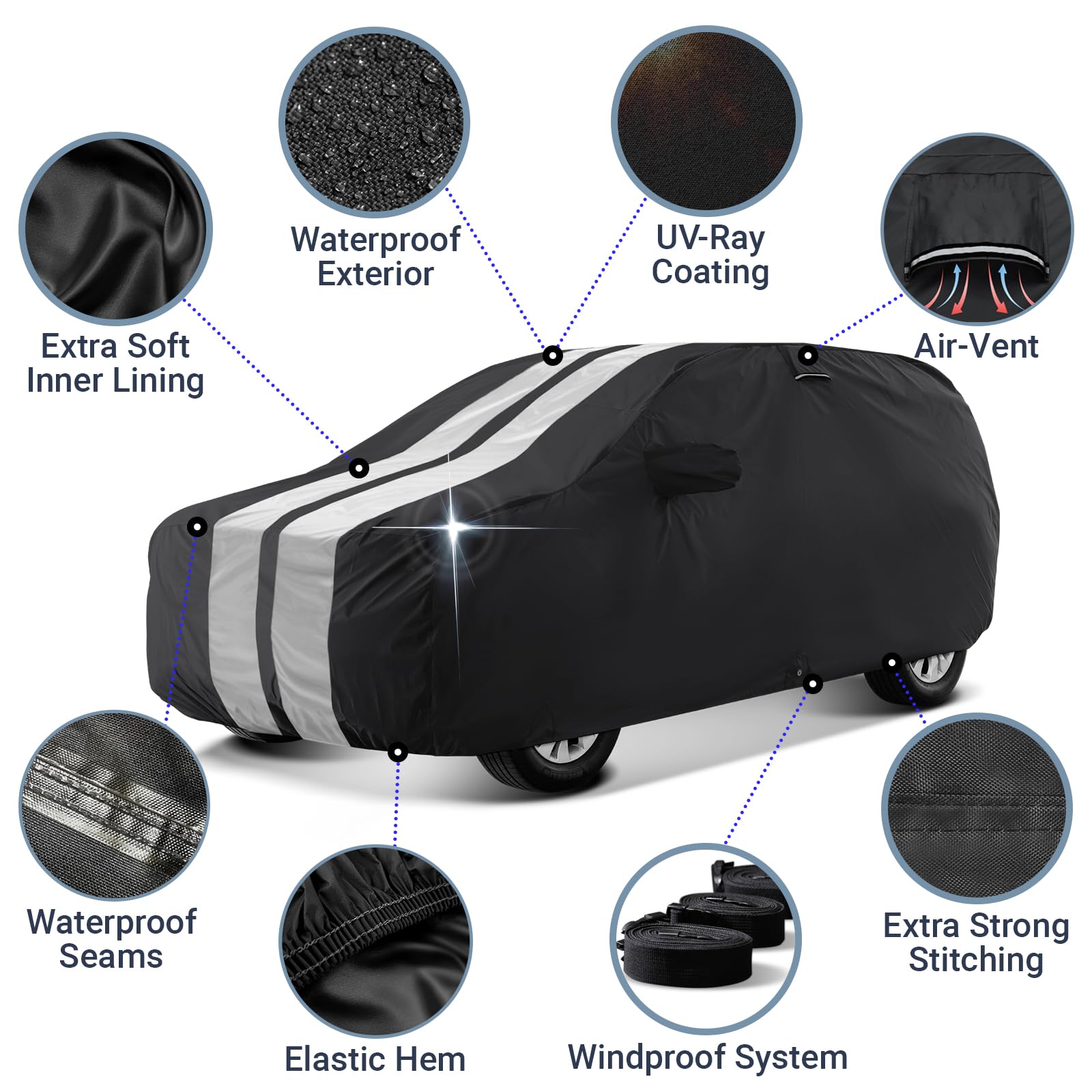 iCarCover Premium Plus SUV Car Cover Waterproof All Weather Rain Snow UV Sun Protection, TX350, Escalade, Armada, Sequoia, Tahoe