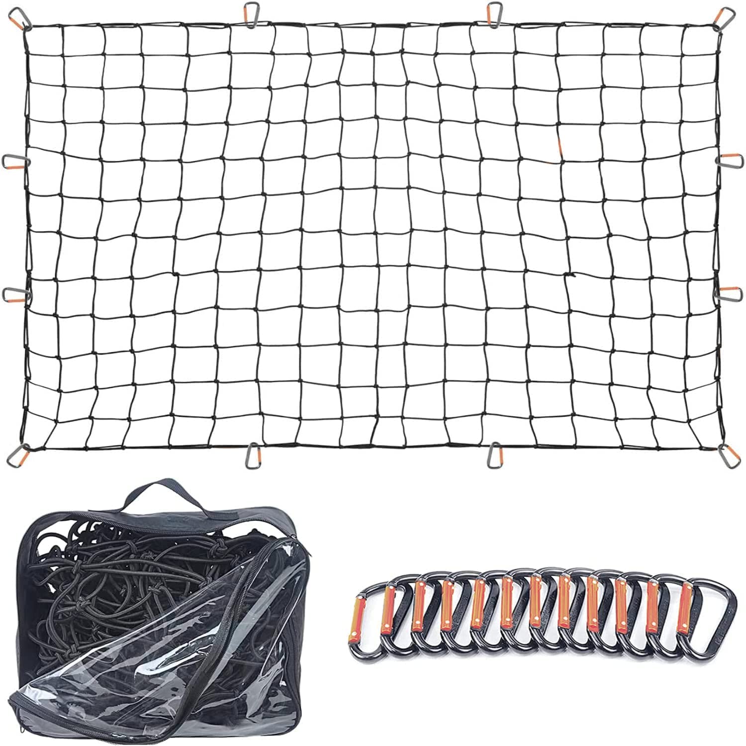 Grit Performance Cargo Net For Roof Rack - 22 X 38 Inch, Heavy-Duty, Mesh Square Bungee Netting With 12 Black Clips And Storage