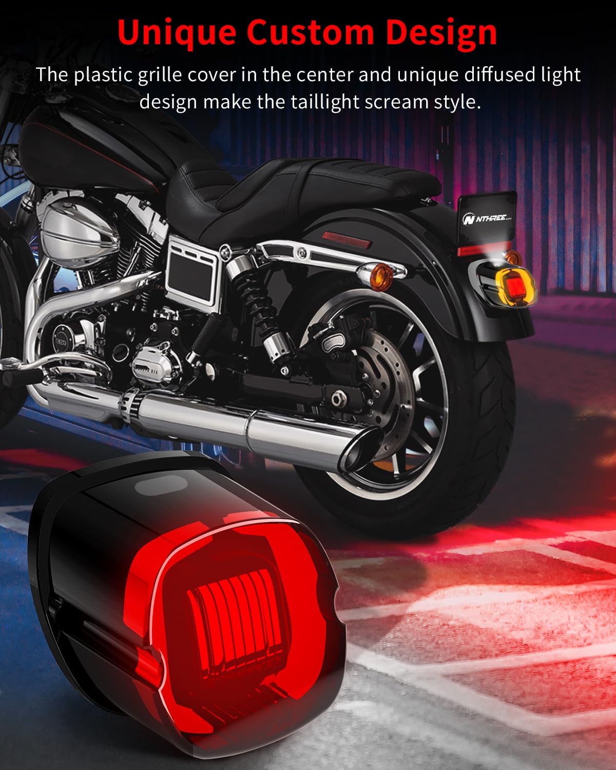 NTHREEAUTO Smoked LED Strobe Brake Tail Light for Harley Dyna, Road King, Electra Glide, Sportster, Heritage, Softail, Fatboy, Touring