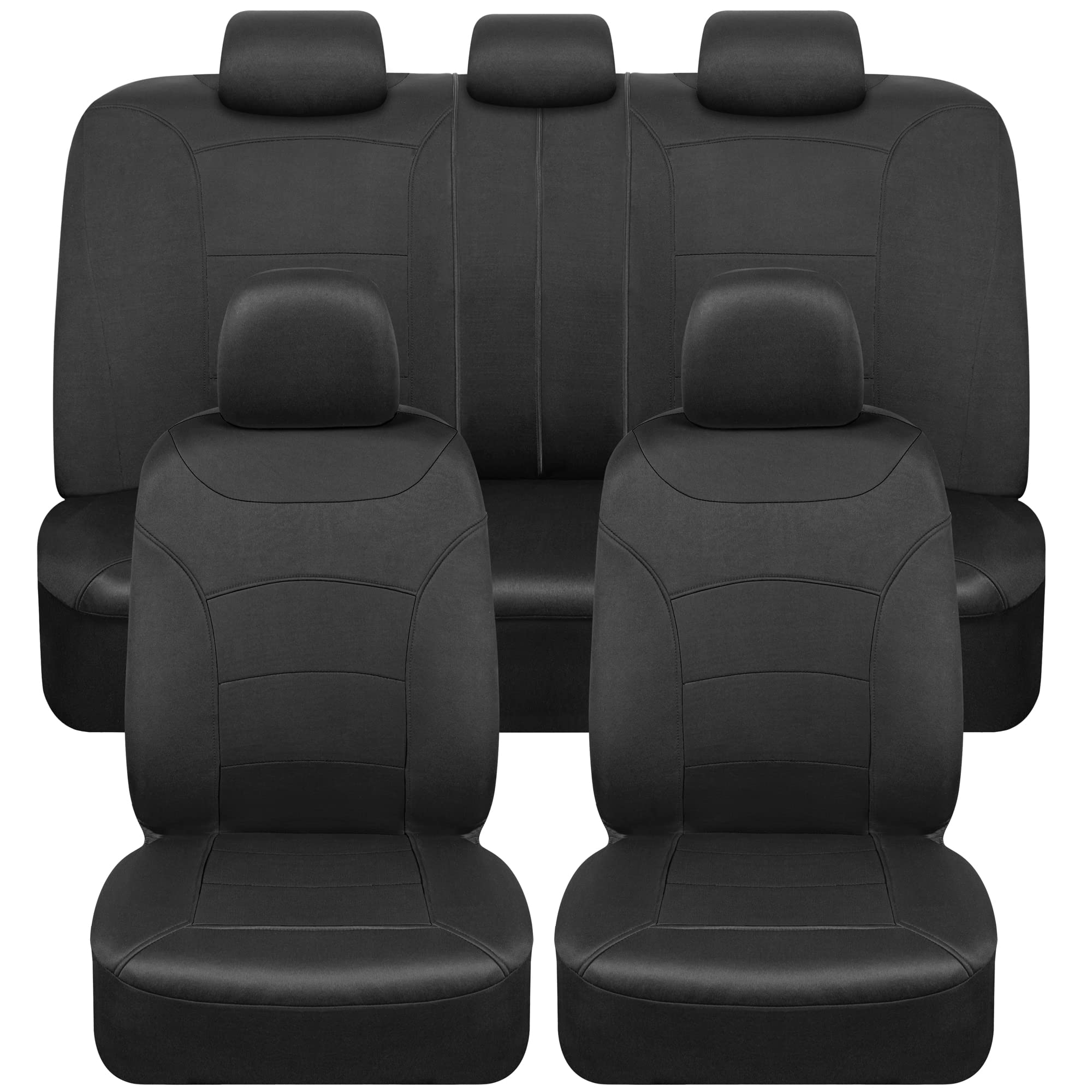 BDK carXS Turismo Car Seat Covers Full Set, Black Two-Tone Front Seat Covers with Split Rear Bench Back Seat Cover, Automotive S