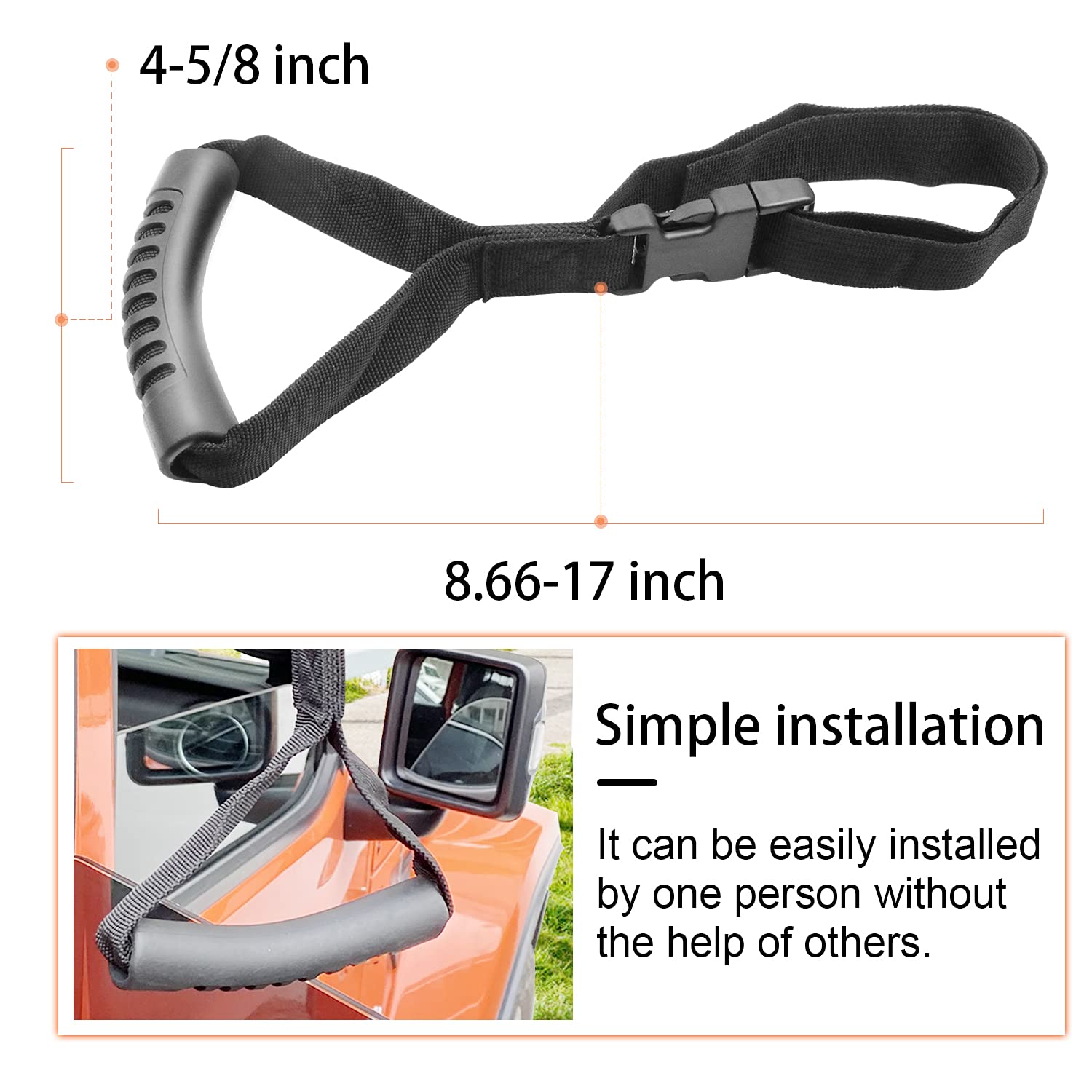 Moebulb Car Grab Handle Adjustable Standing Aid Safety Handle Vehicle Support Portable Nylon Grip Handle Car Assist Device 2-Pack (Black)