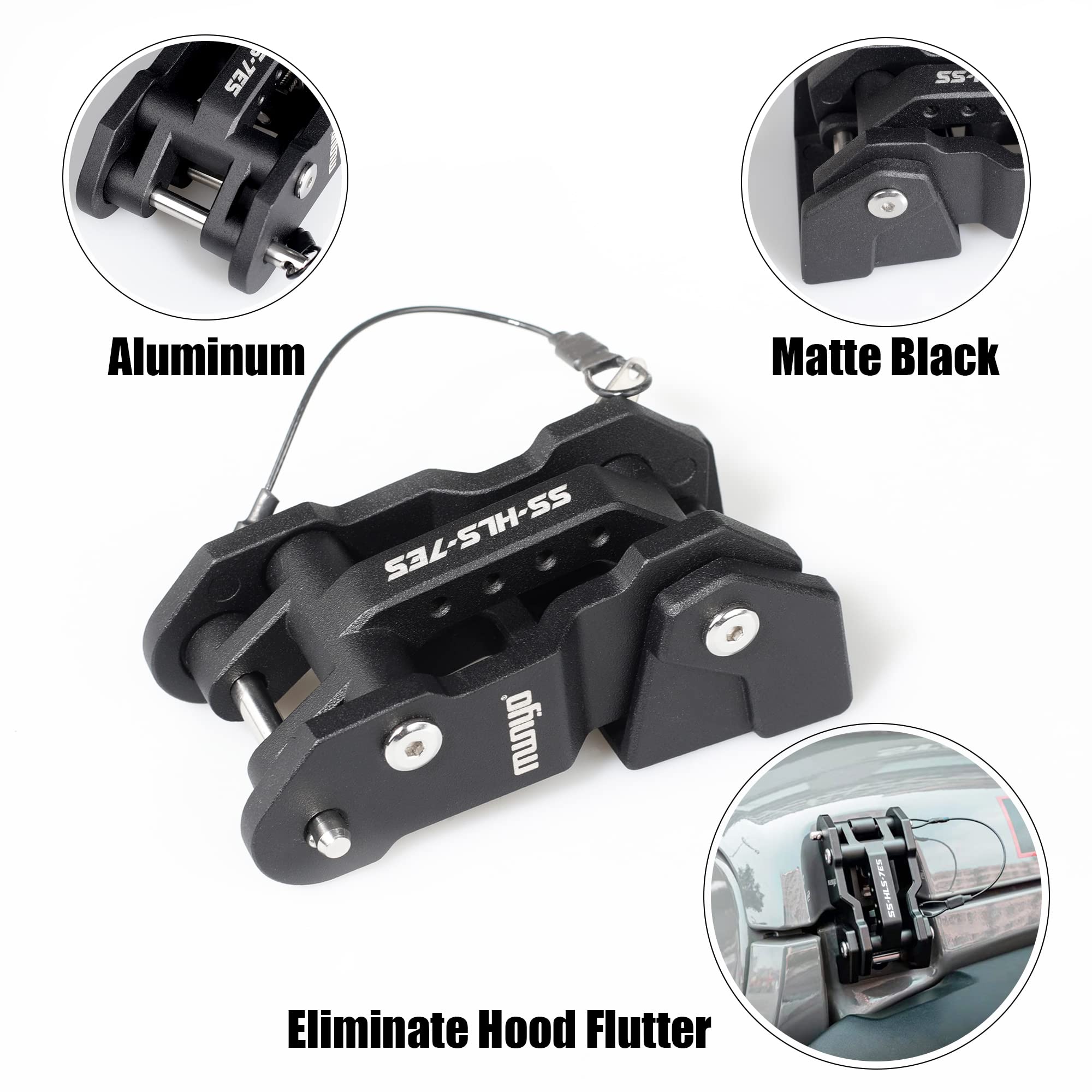 MWNYO Aluminum Hood Latches for Jeep Wrangler JK/JL/Gladiator, 6.6"x9.5", Black, Model MWNYO-HL220111, Patented Design