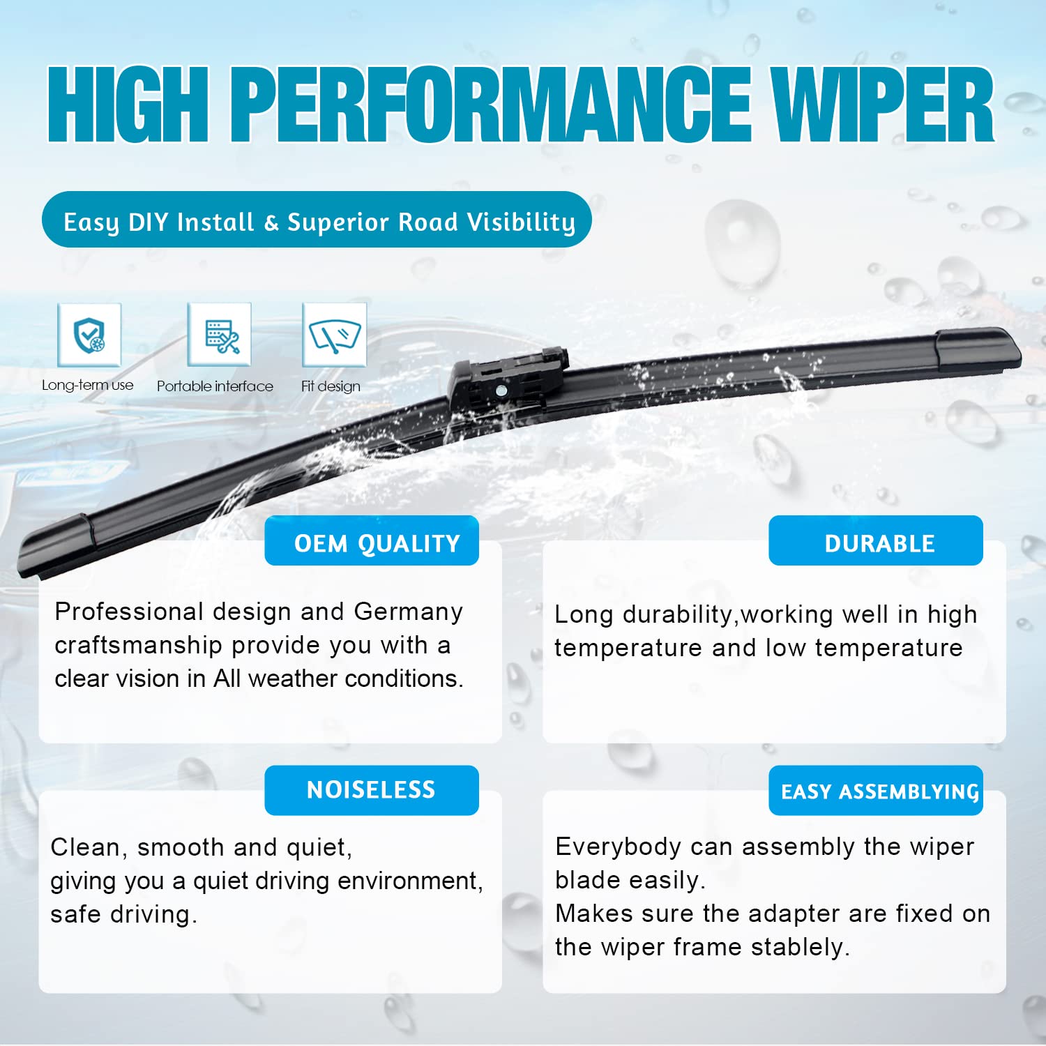 Vtogoi Wiper Blades With Rear Wiper Blades Set For 2018-2023 Volkswagen Atlas,Automotive Replacement Windshield Wiper Blades, Th