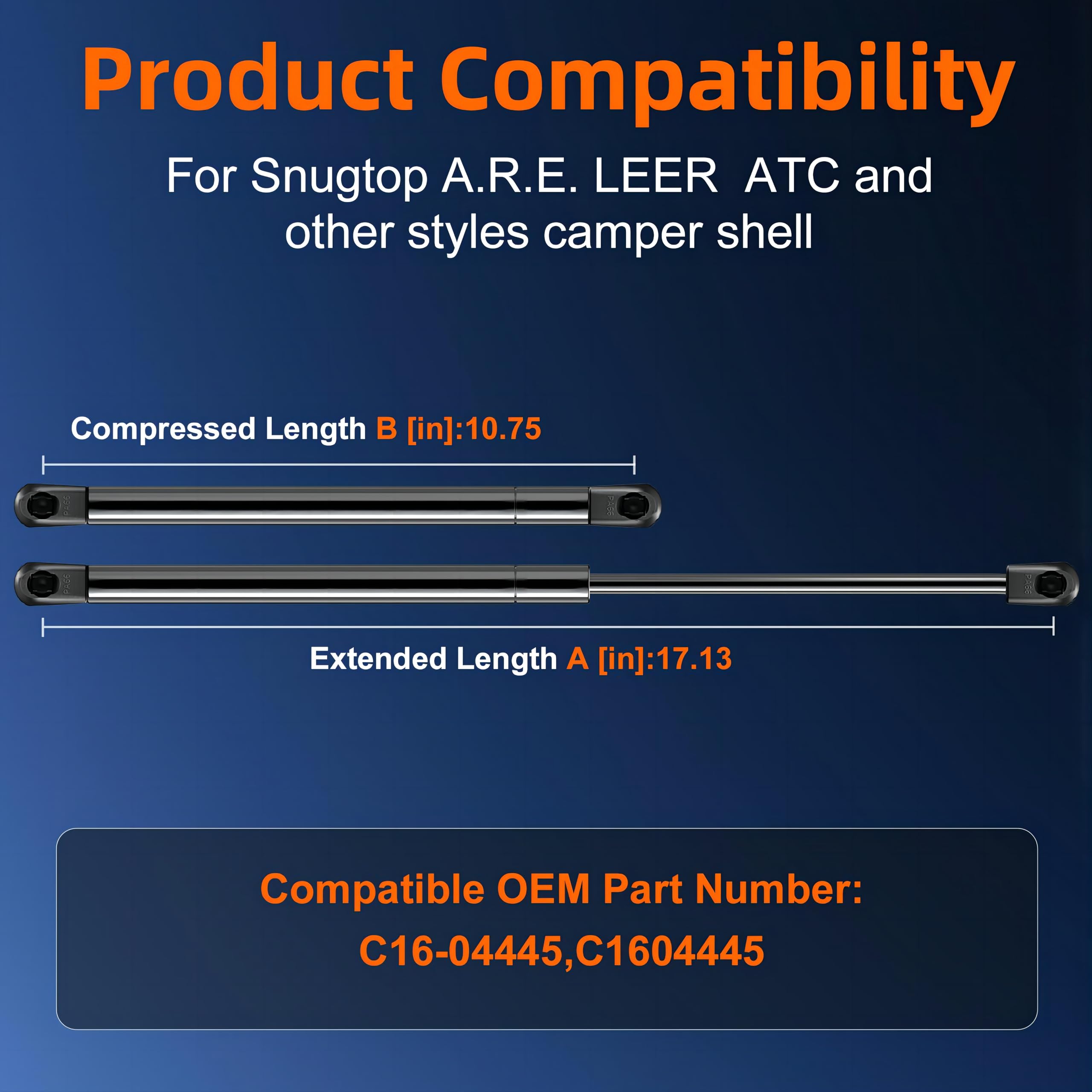 Euplokeer C16-04445 17in 55lb/245N Gas Shock Strut Lift Support for Leer are Camper Shell Window, Snugtop Truck Pickup Topper Do
