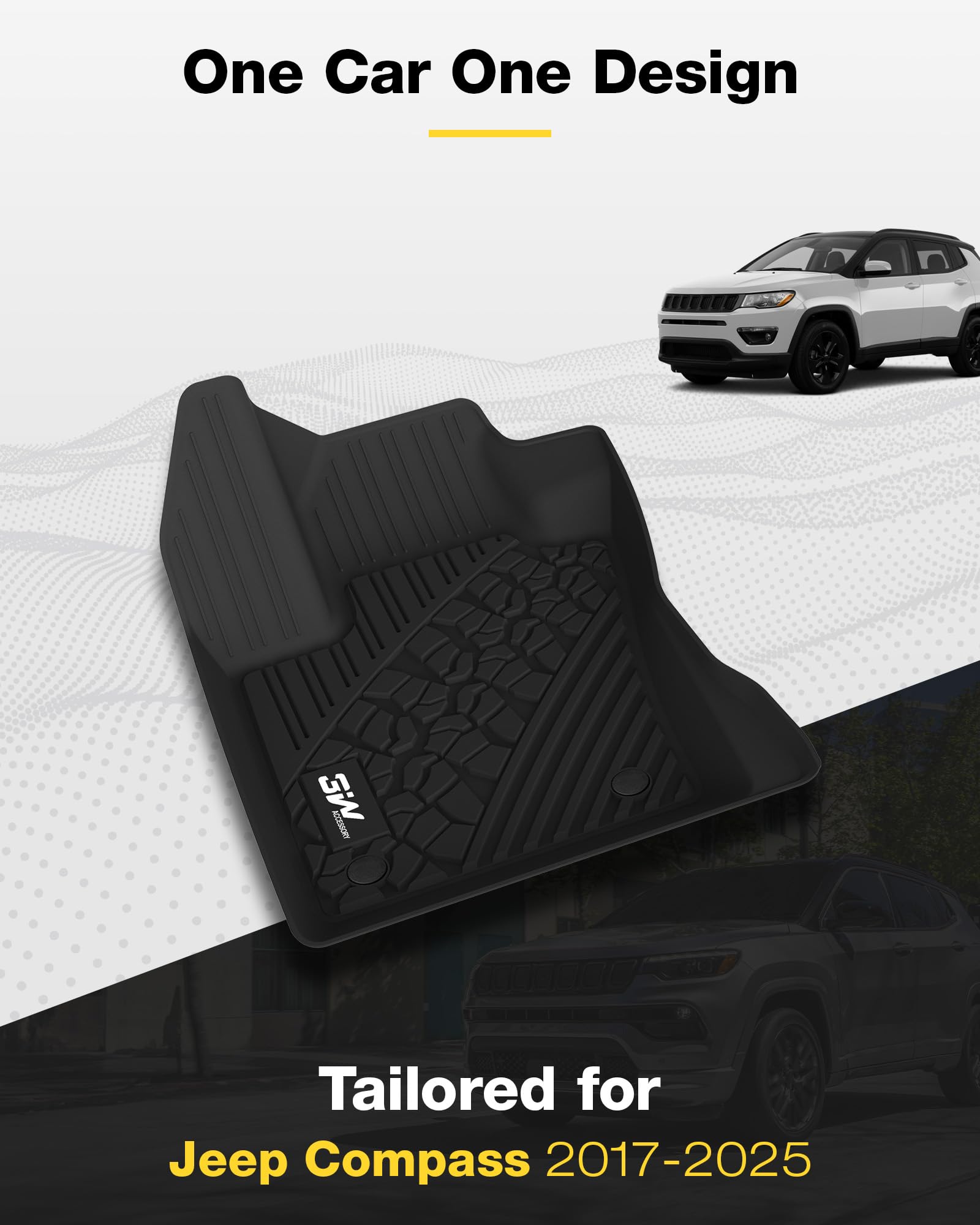 3W Floor Mats And Cargo Liner Fit For 2017-2025 Jeep Compass, Tpe All Weather Custom Fit First Second Rows And Trunk Full Set Ca