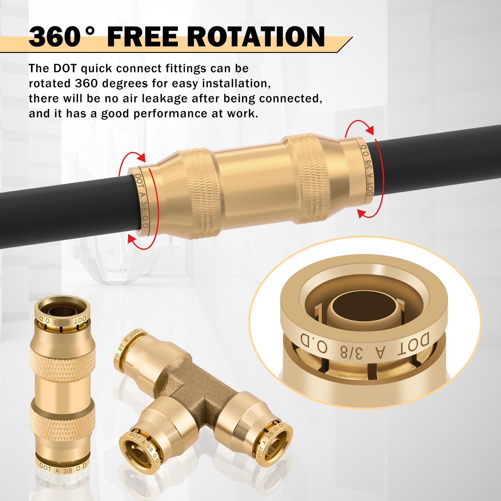 CheeMuii Brass DOT Air Line Fittings Kit - 35PCS Quick Connect for Semi Truck Trailers - Straight & Tee Unions, Gold