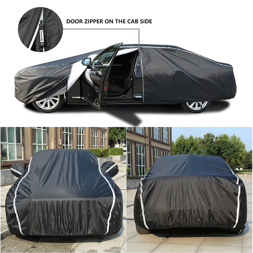 Car Cover Waterproof All Weather, Coverado Soft Cotton Backing Full Exterior Covers With Zipper Door Snow Wind Sun Uv Hail Prote