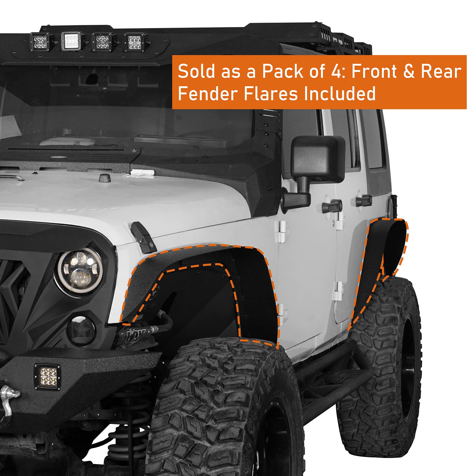 Hooke Road Wrangler Jk Steel Fender Flares Front & Rear Flat Fender Mud Guards Compatible With Jeep Wrangler Jk & Unlimited 2007