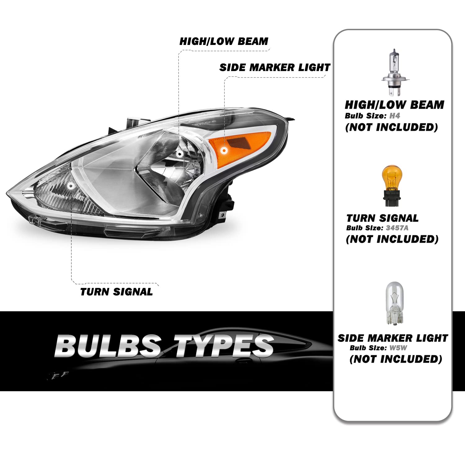 SOCKIR Headlight Assembly for 2015-2019 Nissan Versa - OEM Halogen Replacement - Driver Left Side - Without Bulbs