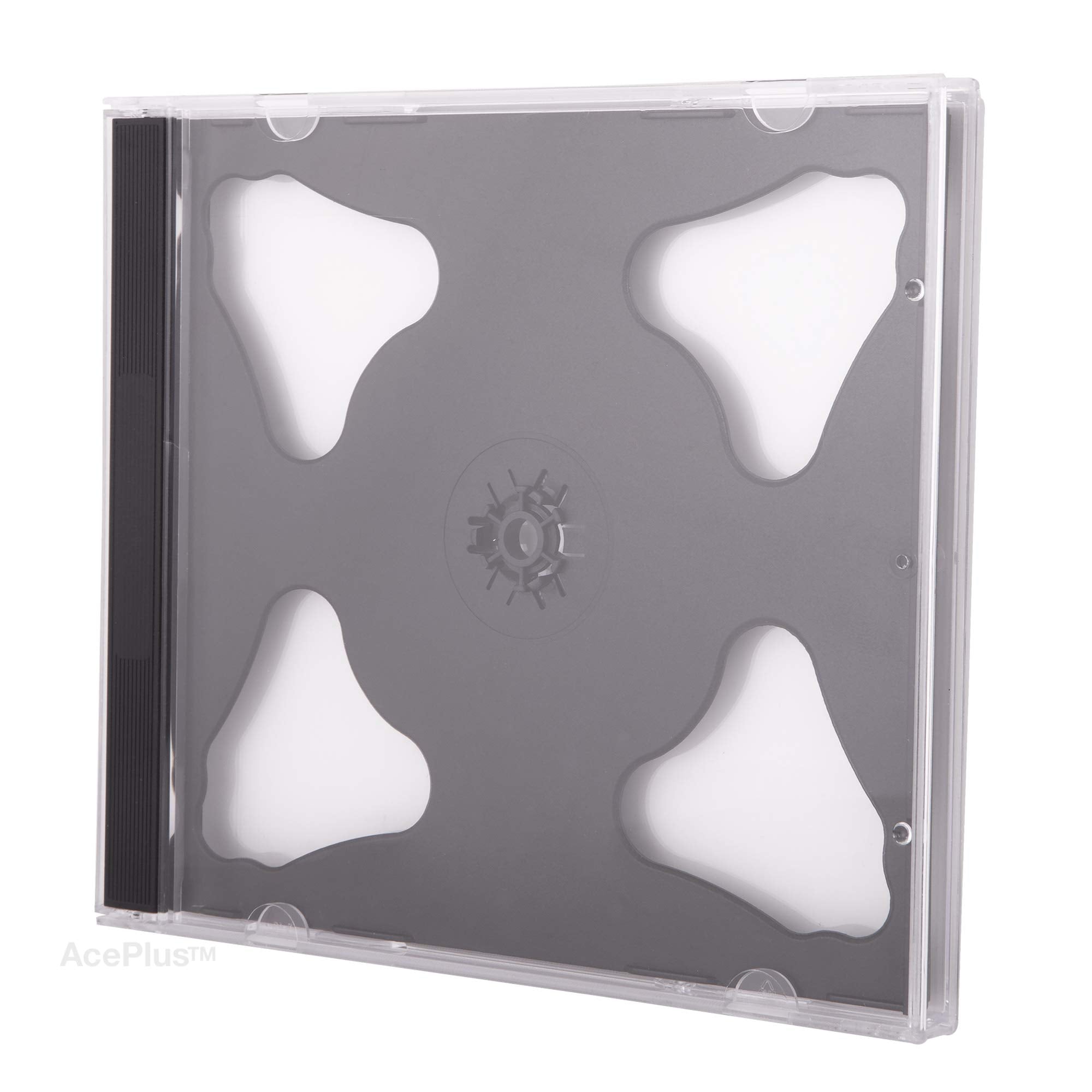 Aceplus Black Double Cd Jewel Cases Assembled In 10.4Mm Standard Size With 2-Disc Hinge Tray (50-Pack)