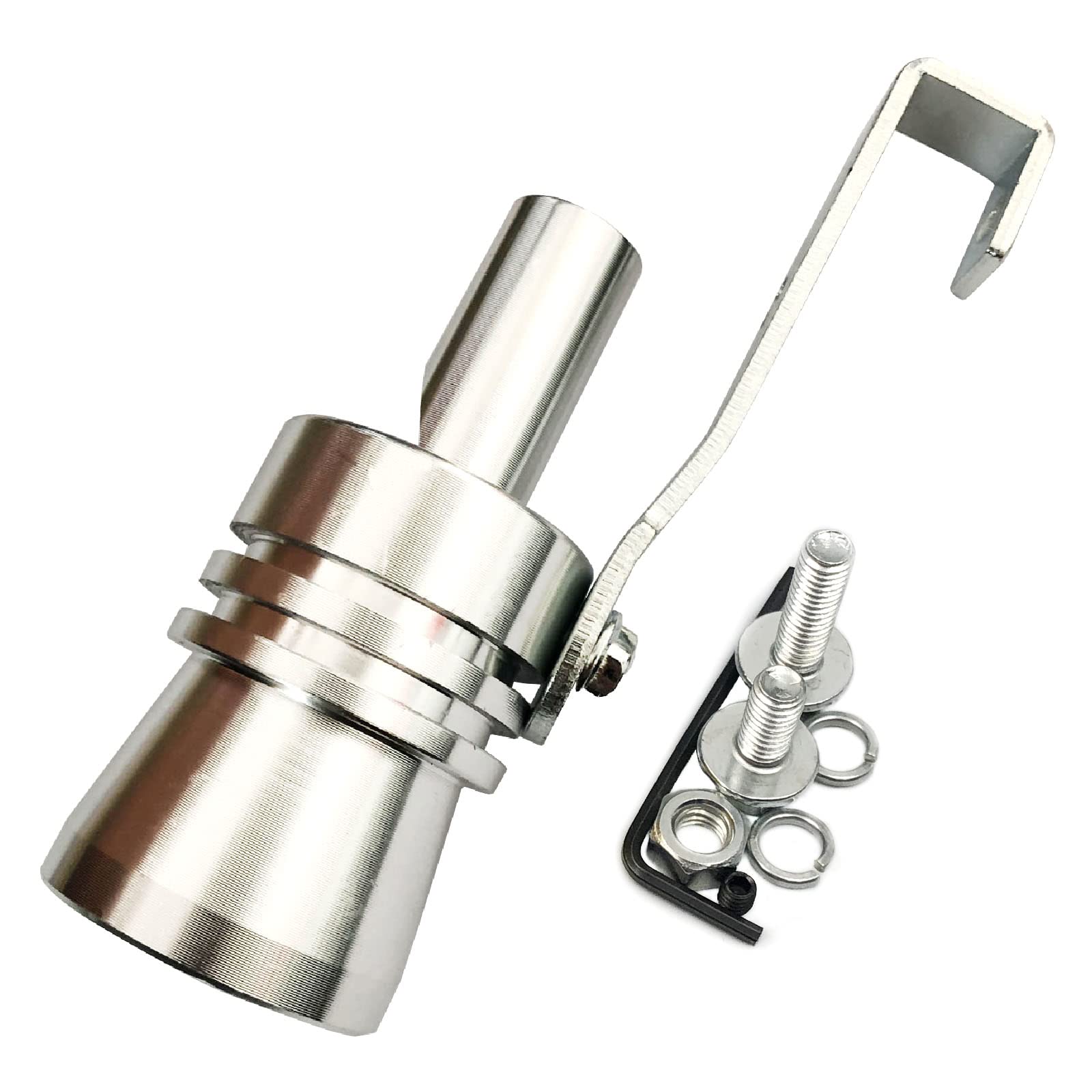 DEVMO 2pcs XL Size Aluminum Alloy Universal Turbo Sound Exhaust Muffler Pipe Whistle Car Roar Maker Silver Tone
