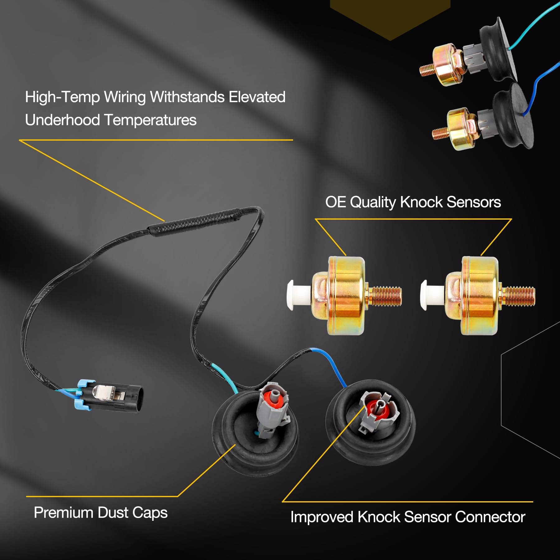 Gledewen Dual Knock Sensors Kit with Wiring Harness for GM Vehicles, Model 12601822, Stainless Steel, Fits Chevy Silverado, Tahoe, GMC Sierra