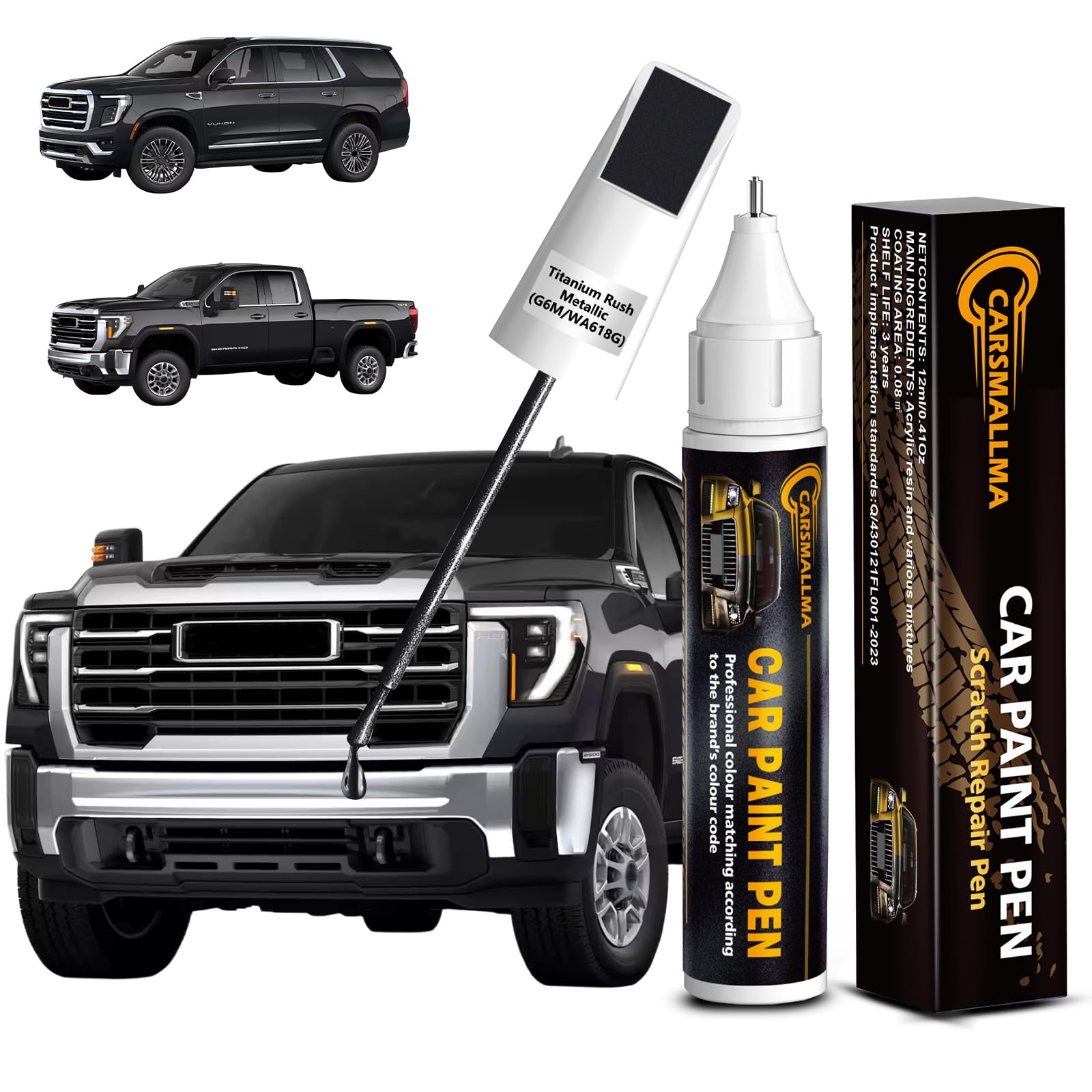 carsmallma Titanium Rush Metallic(G6M/WA618G) Car Touch Up Paint for GMC, Color Accurate Car Paint Scratch Repair Pen Kit Quick 