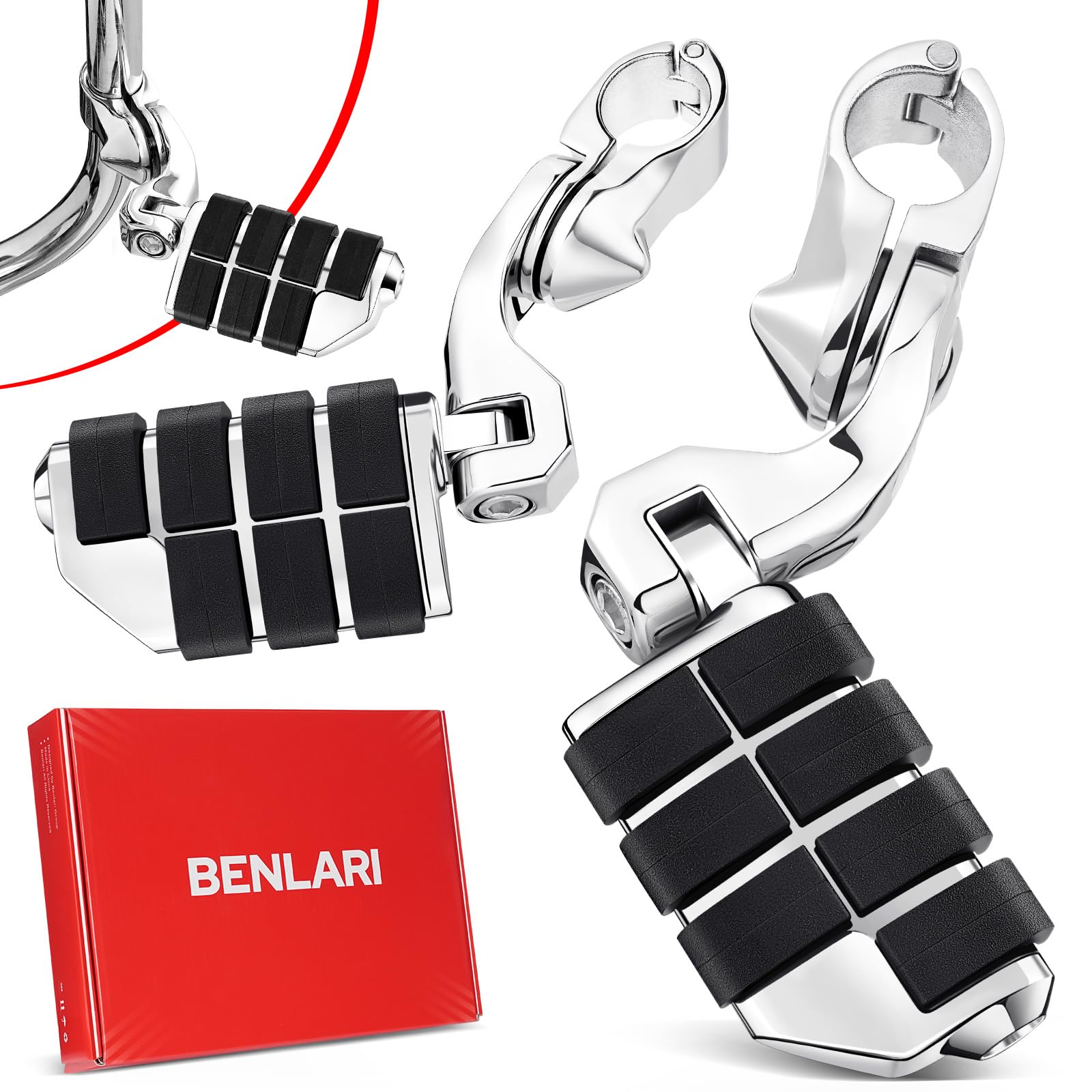 Benlari Highway Pegs,1.25 Highway Footpegs 304 Stainless Steel Adjustable Short Angled Fit for Harley Davidson Touring Street Gl