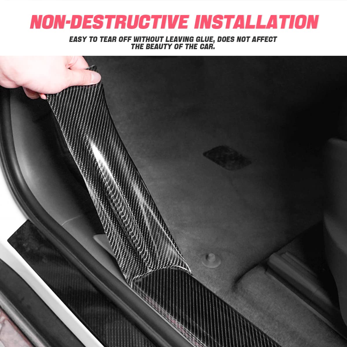 Car Door Edge Entry Guards, 5D Carbon Fiber Anti-Collision Protector Tape, Automotive Scratch Cover Strip Sticker For Door Sill Rear Bumper, Exterior Accessories Fit For Most Cars (2.7“X394”, Black)