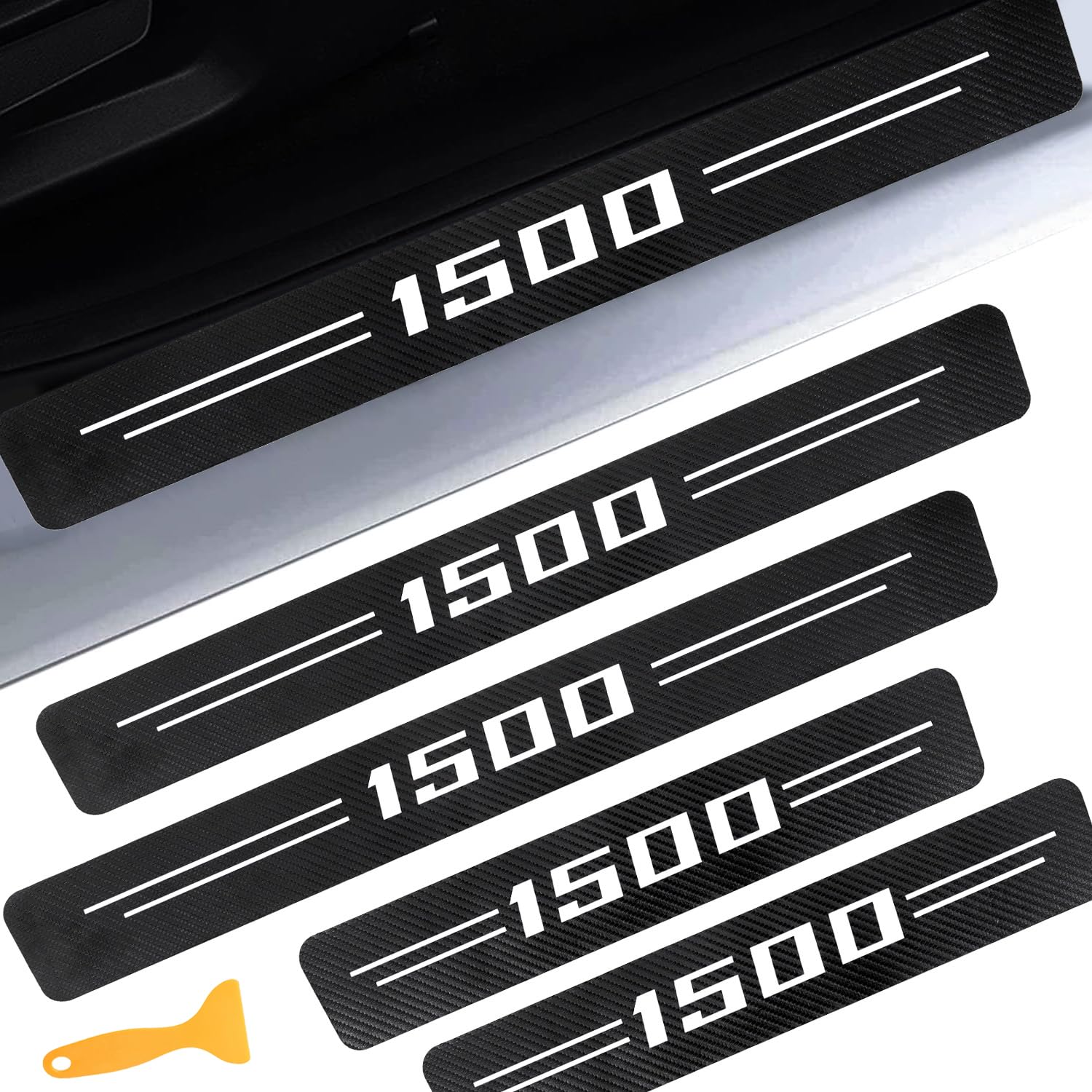 LINOAH Door Sill Protectors for RAM 1500, Carbon Fiber Leather Door Sill Sticker for Dodge RAM 1500, Interior Decoration, Pack o