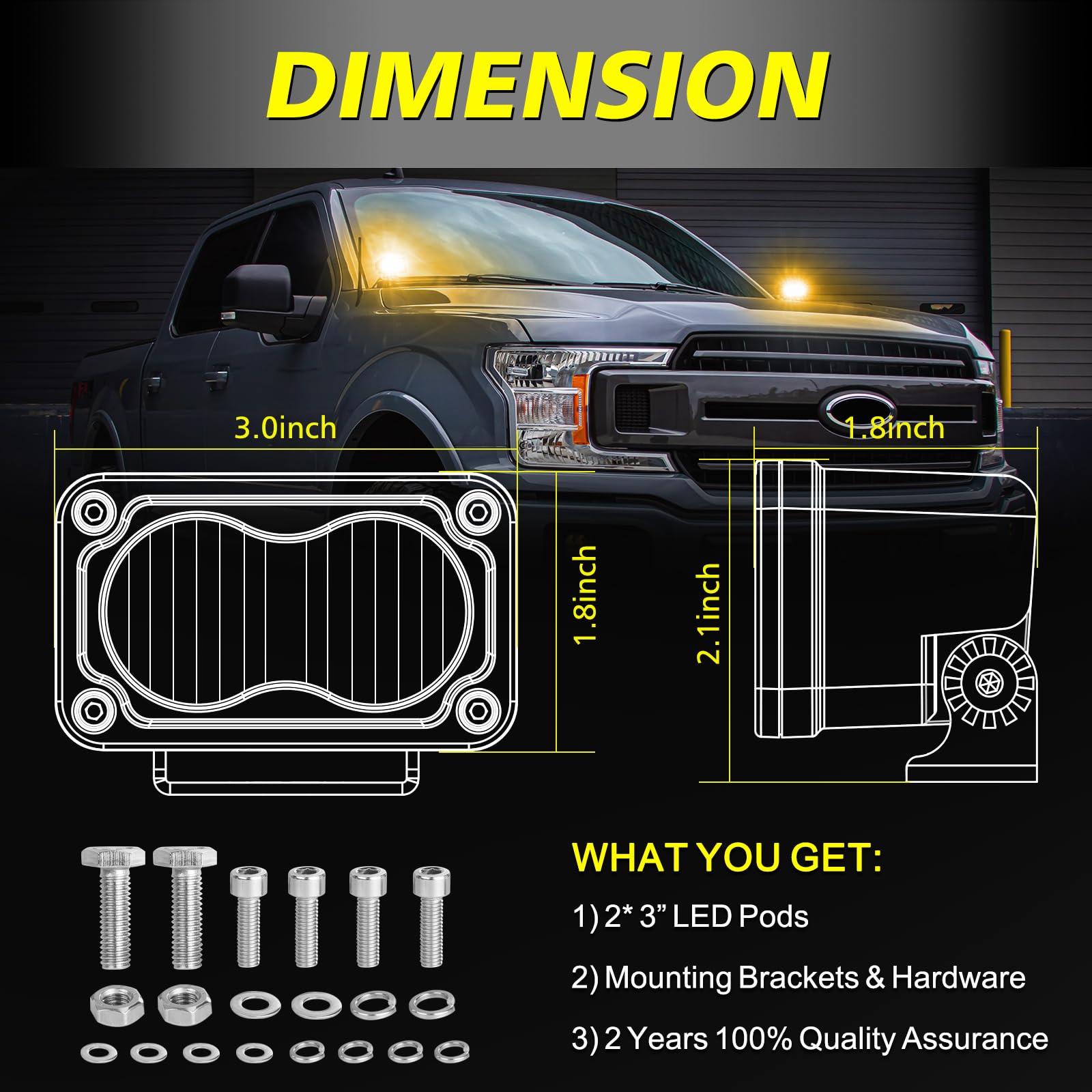 AKD Part 3 Inch Amber LED Pods, 40W CREE Flood Fog Lights for Truck, SUV, UTV, ATV, Motorcycle - Durable Aluminum Construction