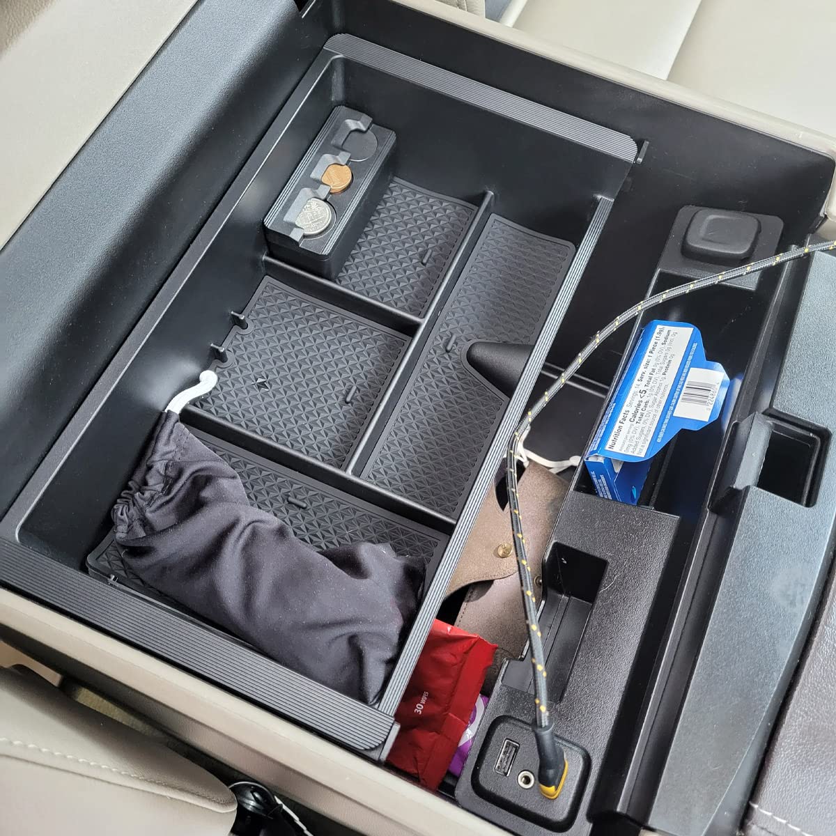 TACOBRO Center Console Organizer for 2014-2020 Chevy/GMC, Black, Model TBGM09-B, Durable Acrylonitrile Butadiene Styrene Material