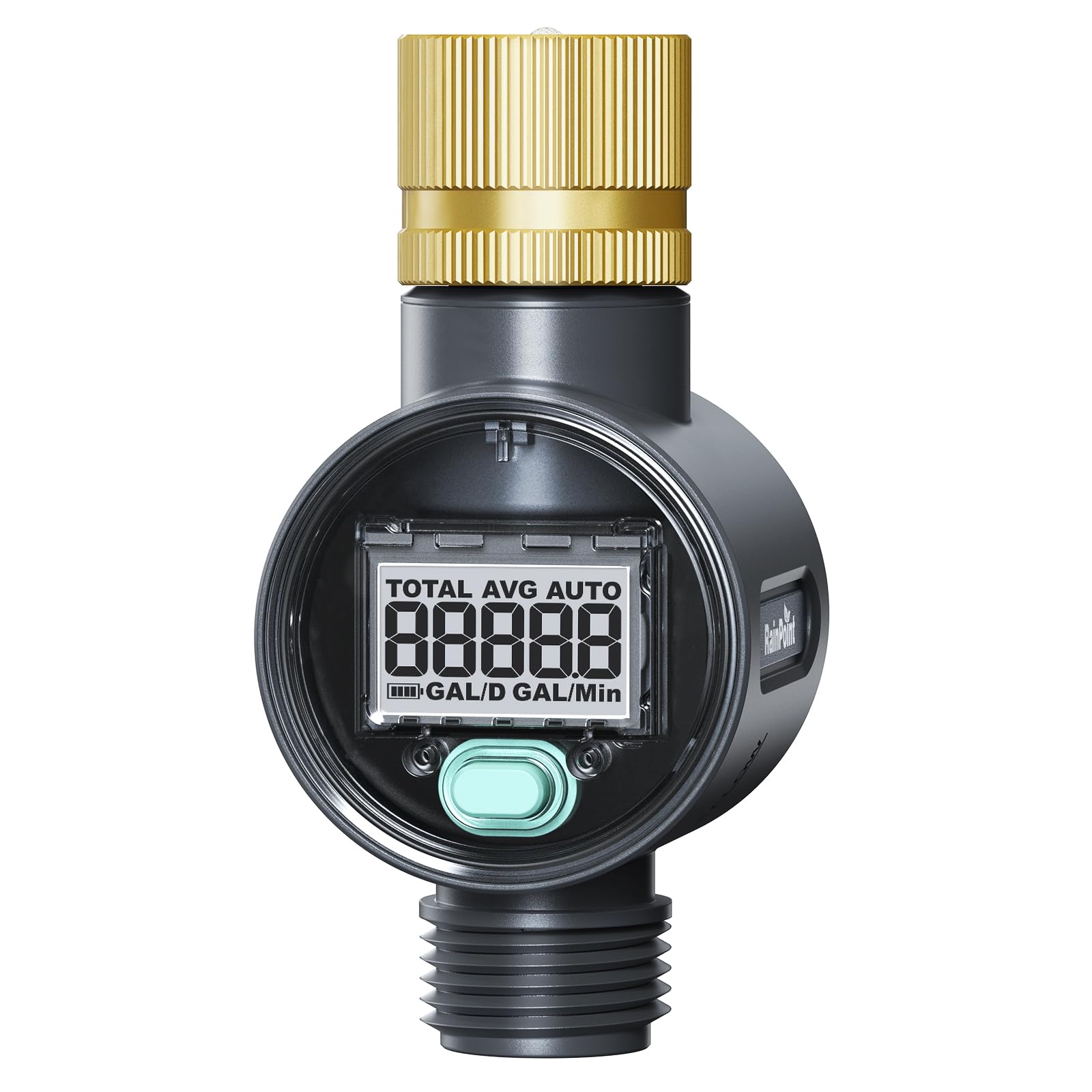 RAINPOINT Water Flow Meter with Brass Inlet, Water Meter for RV Tank Filling, Garden Hose Watering, Lawn Sprinkler & Nozzle Spra
