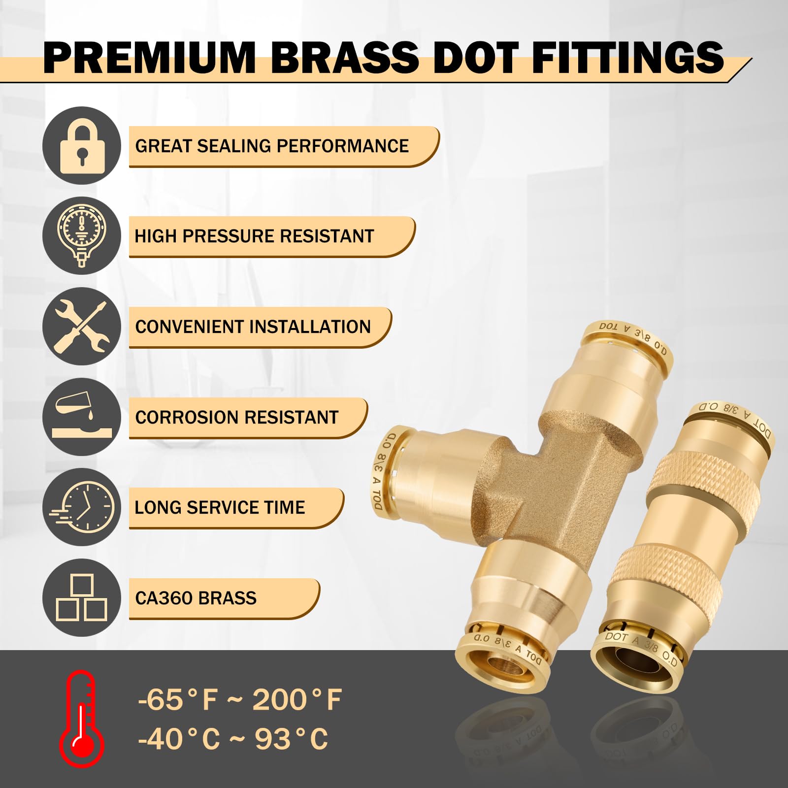 CheeMuii Brass DOT Air Line Fittings Kit - 35PCS Quick Connect for Semi Truck Trailers - Straight & Tee Unions, Gold