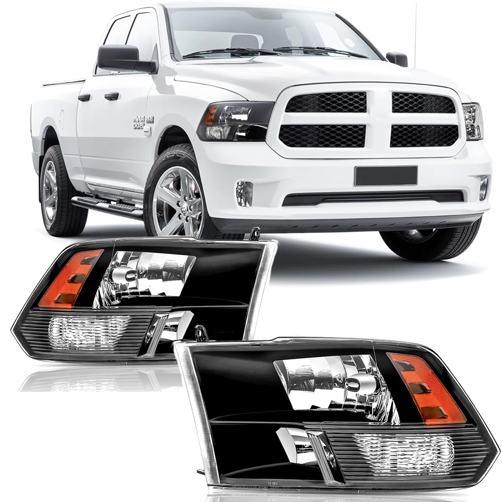 APSVE Headlights Assembly compatible with 2009-2018 Dodge Ram 1500,2010-2018 Ram 2500 3500 Halogen Head light Headlamp Replaceme