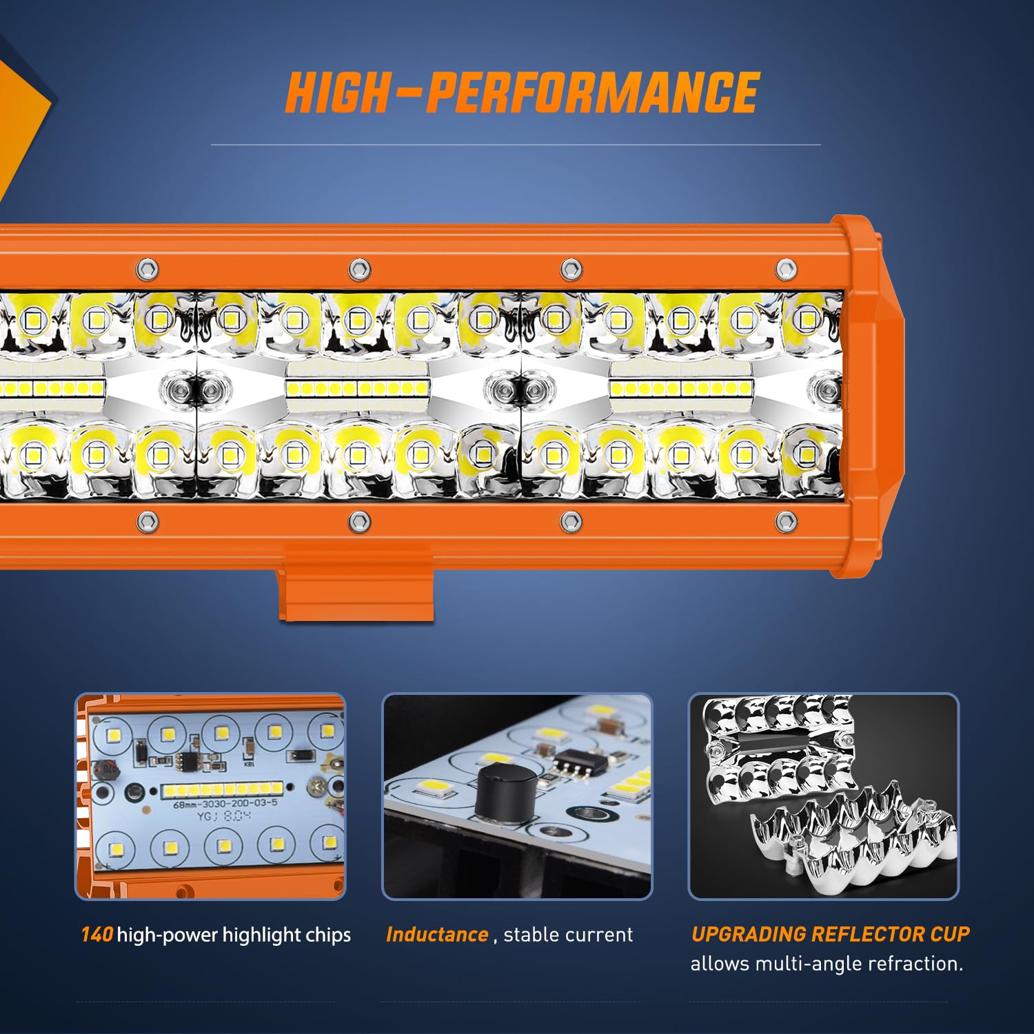 Nilight 20-Inch LED Light Bar 420W Flood Spot Combo Driving Lamp, Amber Shell with White Light, Model 18082CA for Off-Road Vehicles