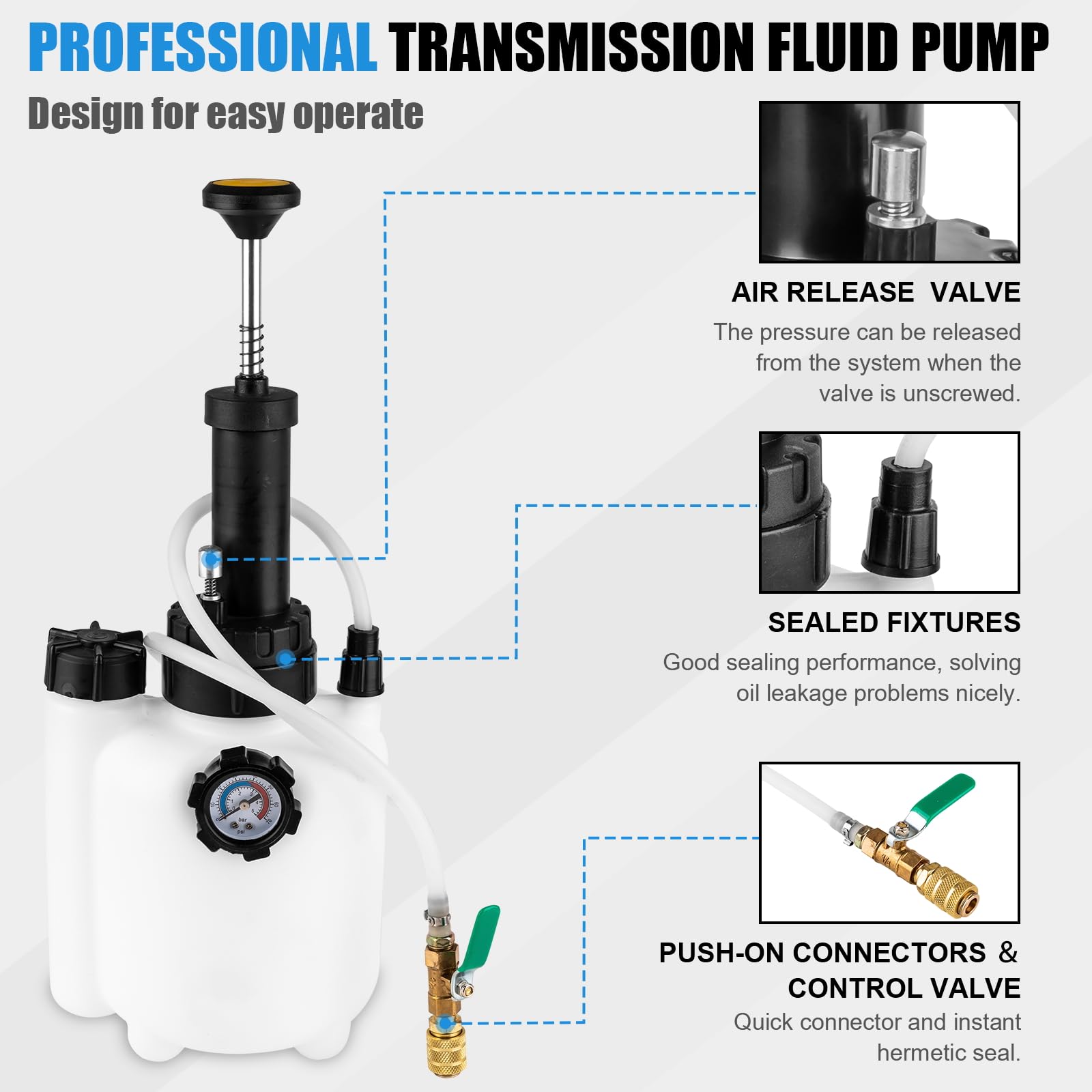 BetyBedy 3L Transmission Fluid Pump Kit, Fluid Transfer Pump with 13PCS ATF Adapters, Manual Transmission Oil Pump for Automotiv