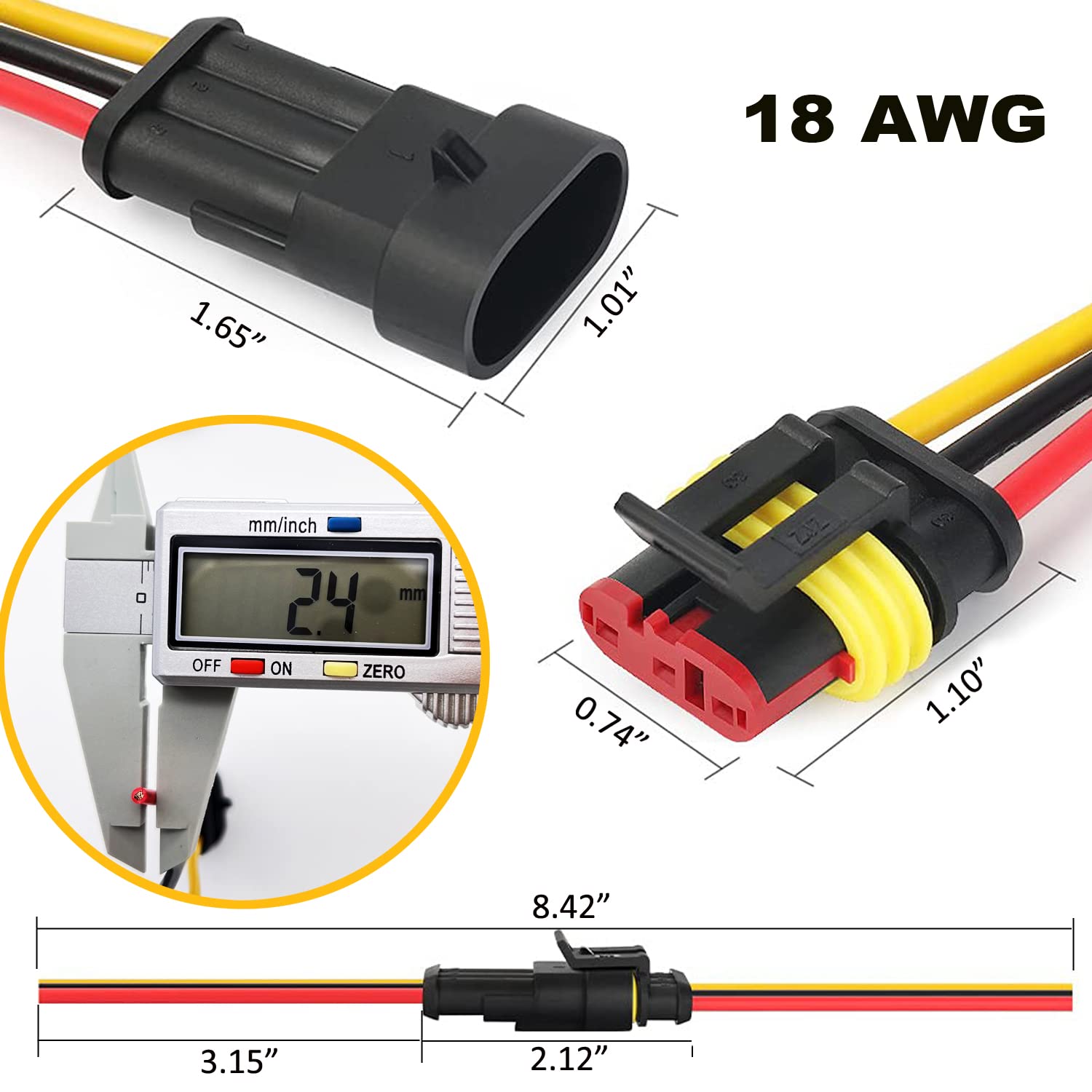 Twippo 18 Awg Waterproof Wire Connectors Automotive Electrical Connectors Quick Connect Wire Connectors 1/2/3/4 Pin With 18 Gaug