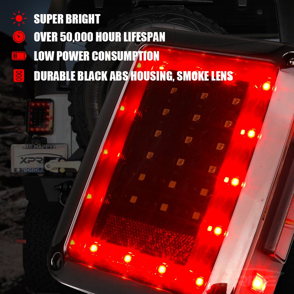 Xprite Smoked Lens Red Led Tail Lights W/Turn Signal & Back Up & Smoke 3Rd Led Brake Light Assembly Compatible With Jeep Wrangle
