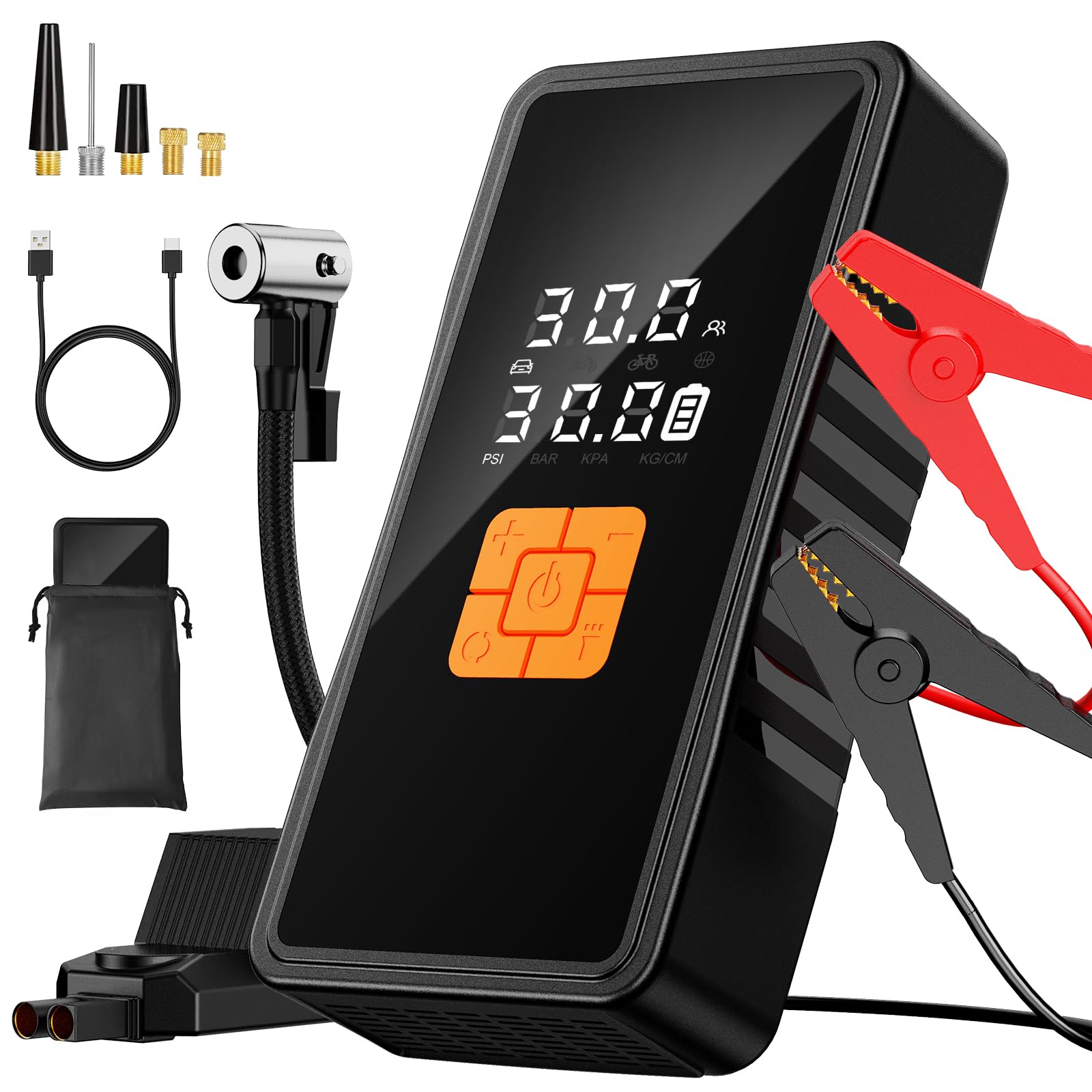 Preciva 8000mAh Jump Starter - 8000A Peak Car Battery Charger with Smart Air Compressor (150PSI), Tire Repair Kit, Power Bank, D