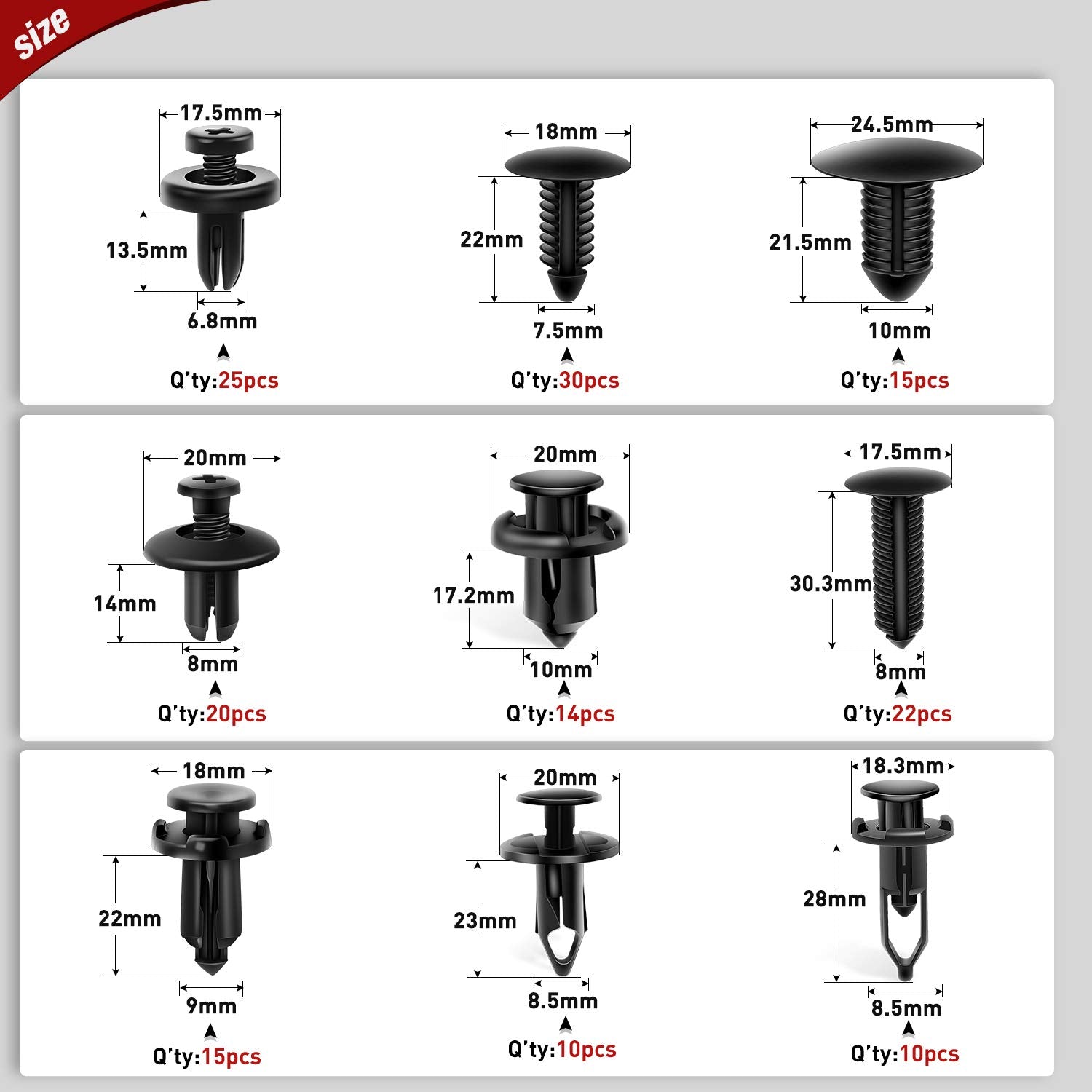 Nilight 360Pcs Car Retainer Clips Fastener Remover Kit - 18 Most Popular Sizes Auto Push Pin Rivets for Benz BMW Toyota Honda Su