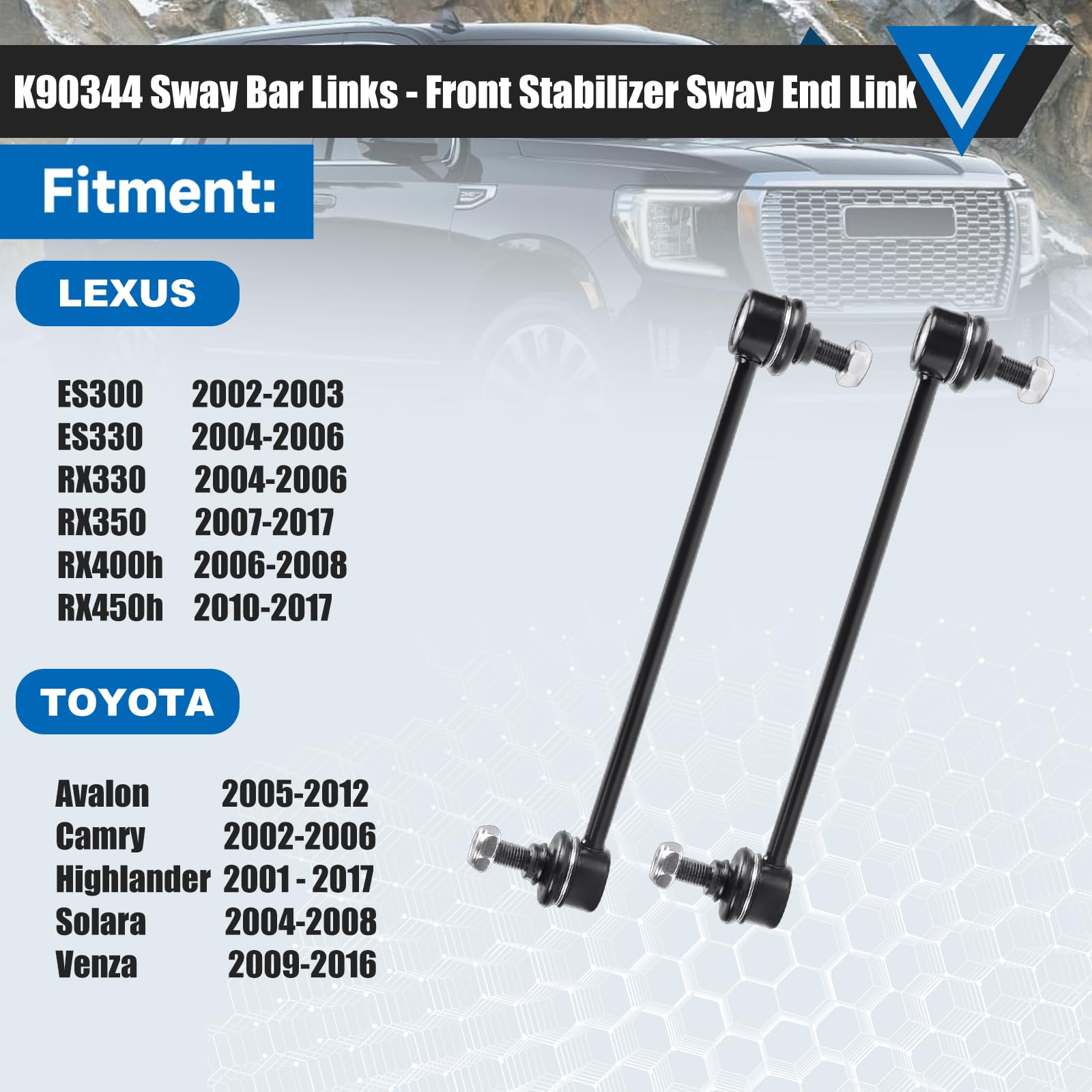 K90344 Sway Bar Links Fit For Lexus Es300 2002-2003,Es330,Rx330,Rx350,Rx400H,Rx450H 2010-2017;Avalon,Camry,Highlander,Solara,Venza 2002-2017 Front Stabilizer Bar End Link Suspension Kit