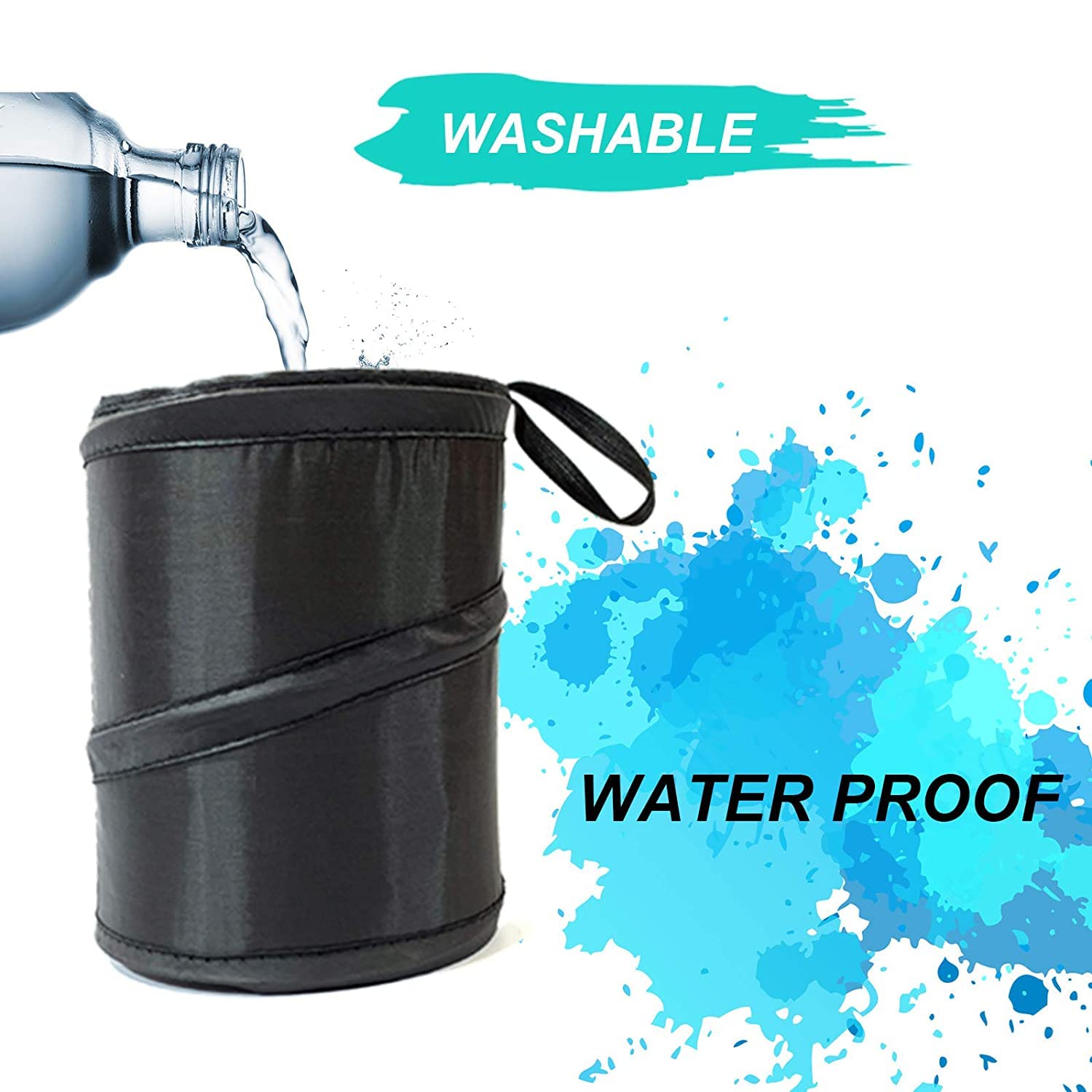 Kitbest Car Trash Can, Leak Proof Garbage Bin, Collapsible Pop-Up Water Proof Bag, Portable Waste Basket Bin, Rubbish Bin (Black