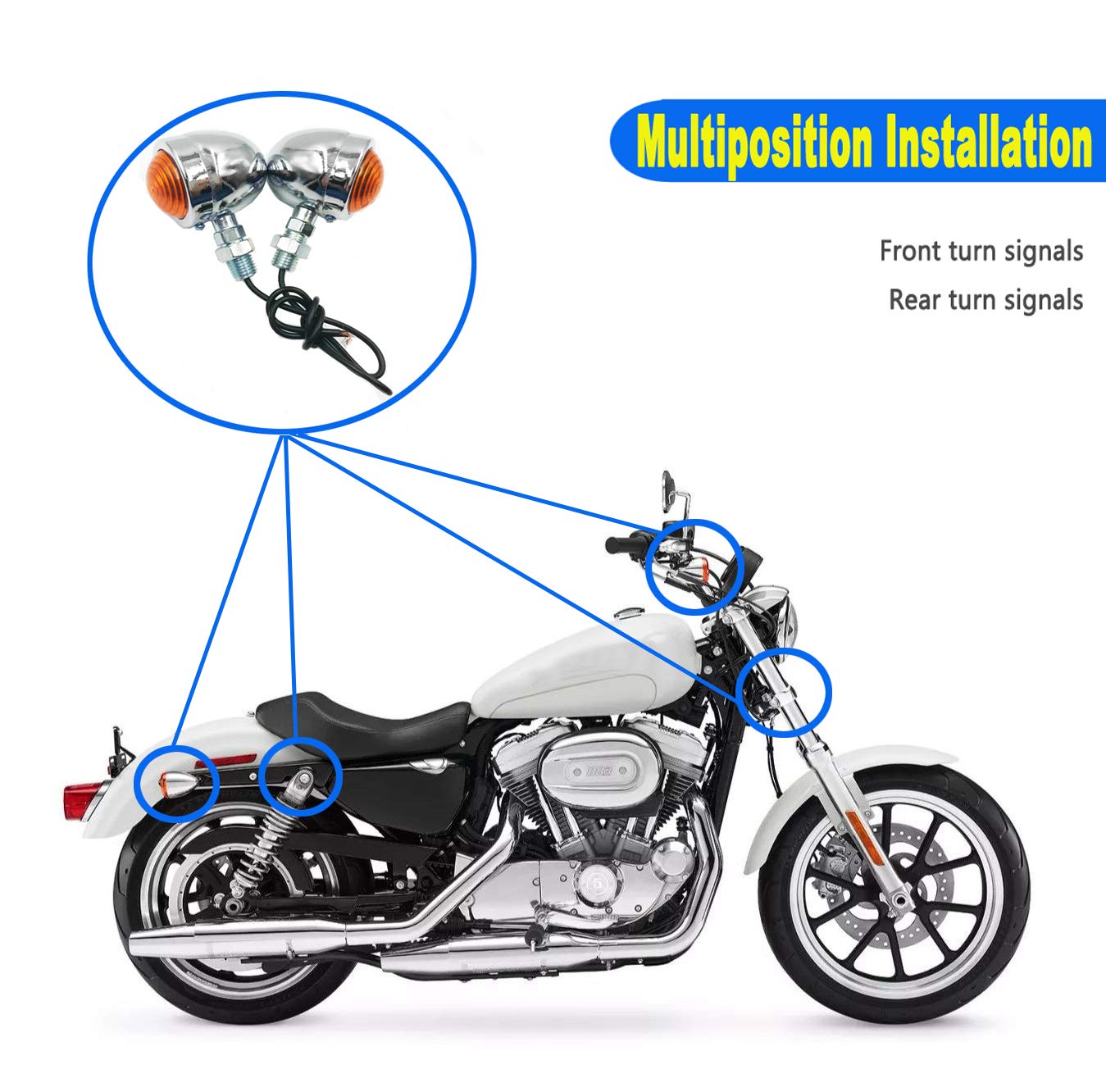 Bluerice Universal Motorcycle Turn Signals Bullet Blinker Indicator Lights Amber Lamp Light For Sportster Cruiser Bobber Chopper