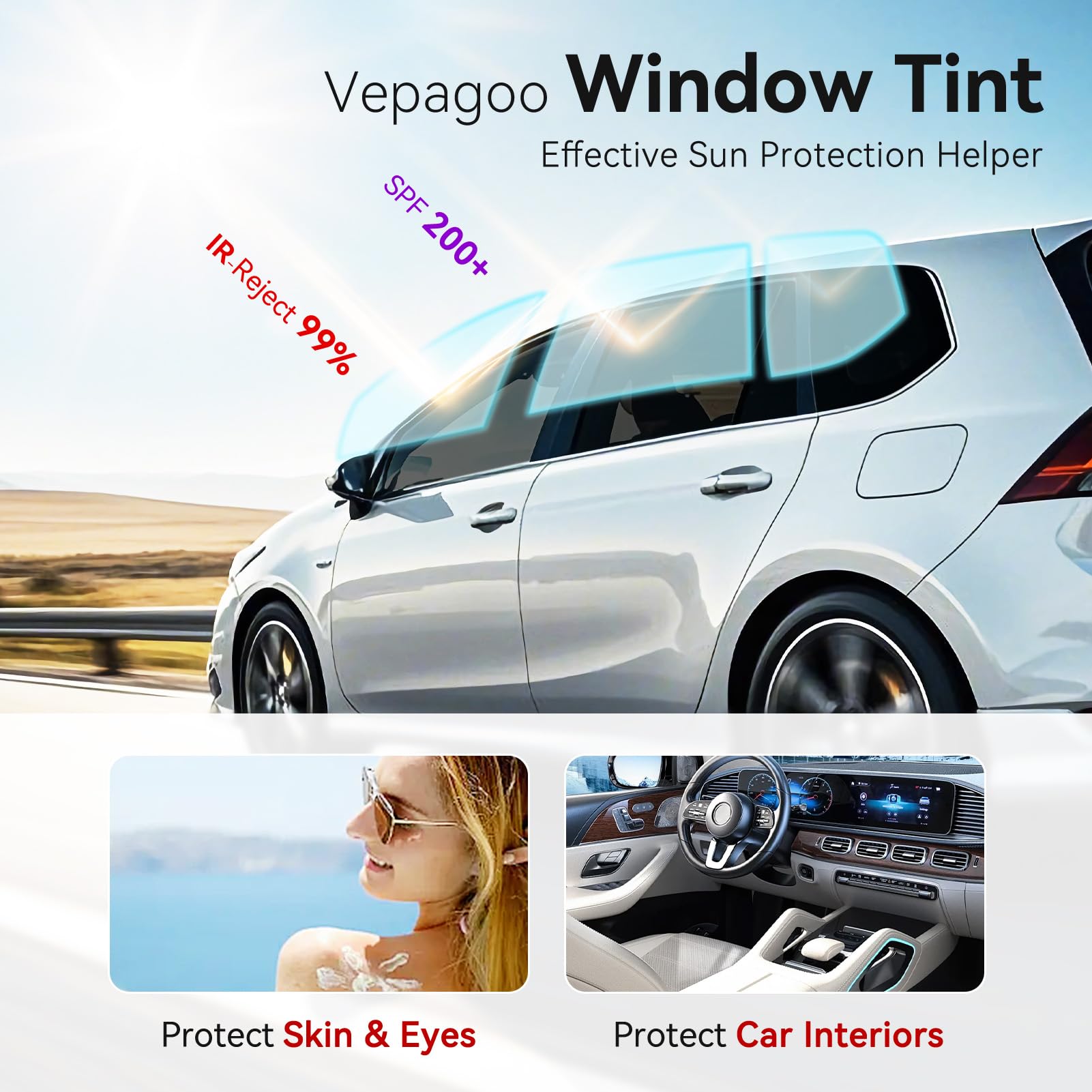 Vepagoo 15% VLT Ceramic Car Window Tint Film (24 x 15FT) - Heat & Glare Reduction, Blocks UV & IR Rays, Scratch Resistant, Pri