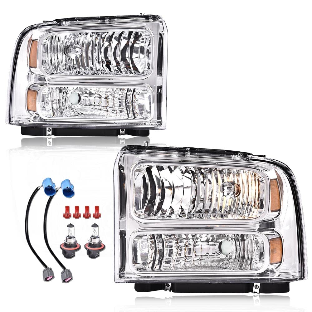 GRAND ORANGE Headlights Assembly Compatible with Ford F250 F350 F450 F550 Super Duty 1999-2004 / Fit Ford Excursion 2000-2004 He