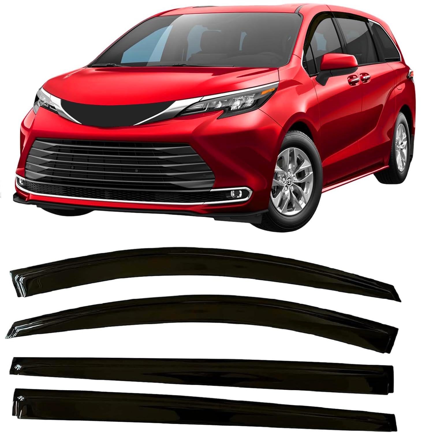 2021-2025 Tape-On Rain Guards For Toyota Sienna Side Window Visor Deflectors Extra Thick Tinted Vent Shades Le Xle Xse Limited P