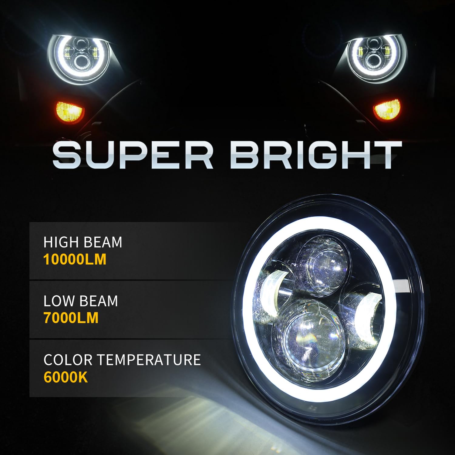 Lx-Light Dot Approved 7Inch Led Headlights With White Drl/Amber Turn Signal + 4 Inch Led Fog Lights With White Drl Halo Ring For