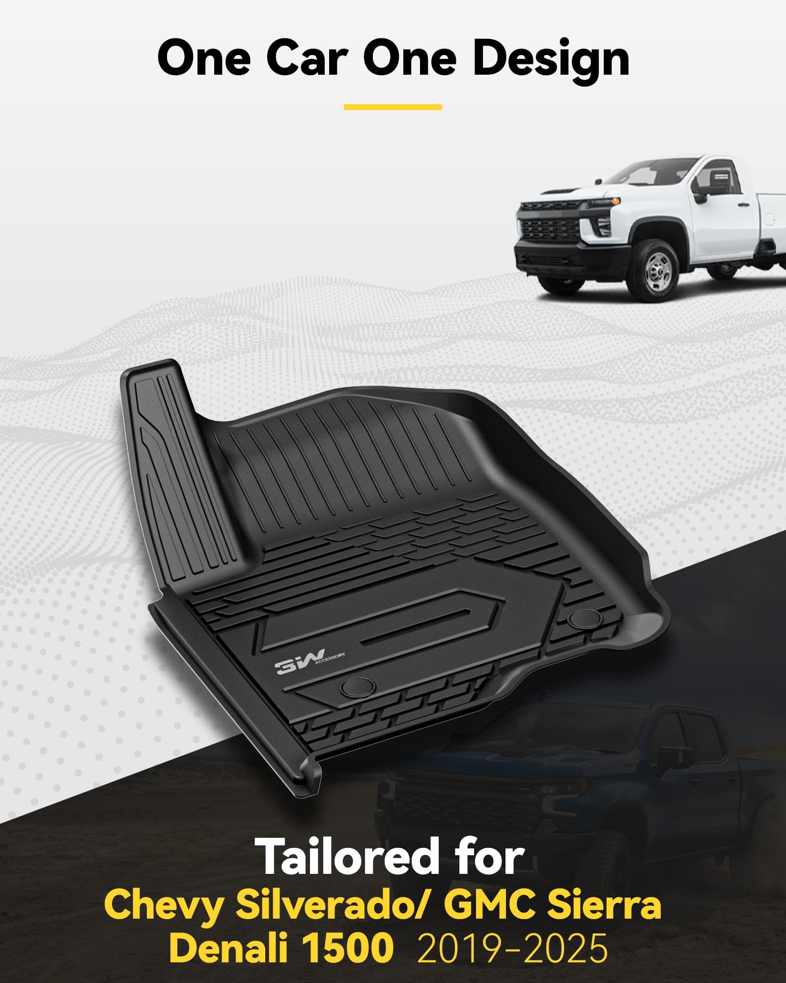 3W Floor Mats & Front Carpet Fit For 2019-2024 2025 Chevy Silverado/Gmc Sierra Denali 1500 & 2020-2024 2025 Gmc Sierra 2500Hd/35