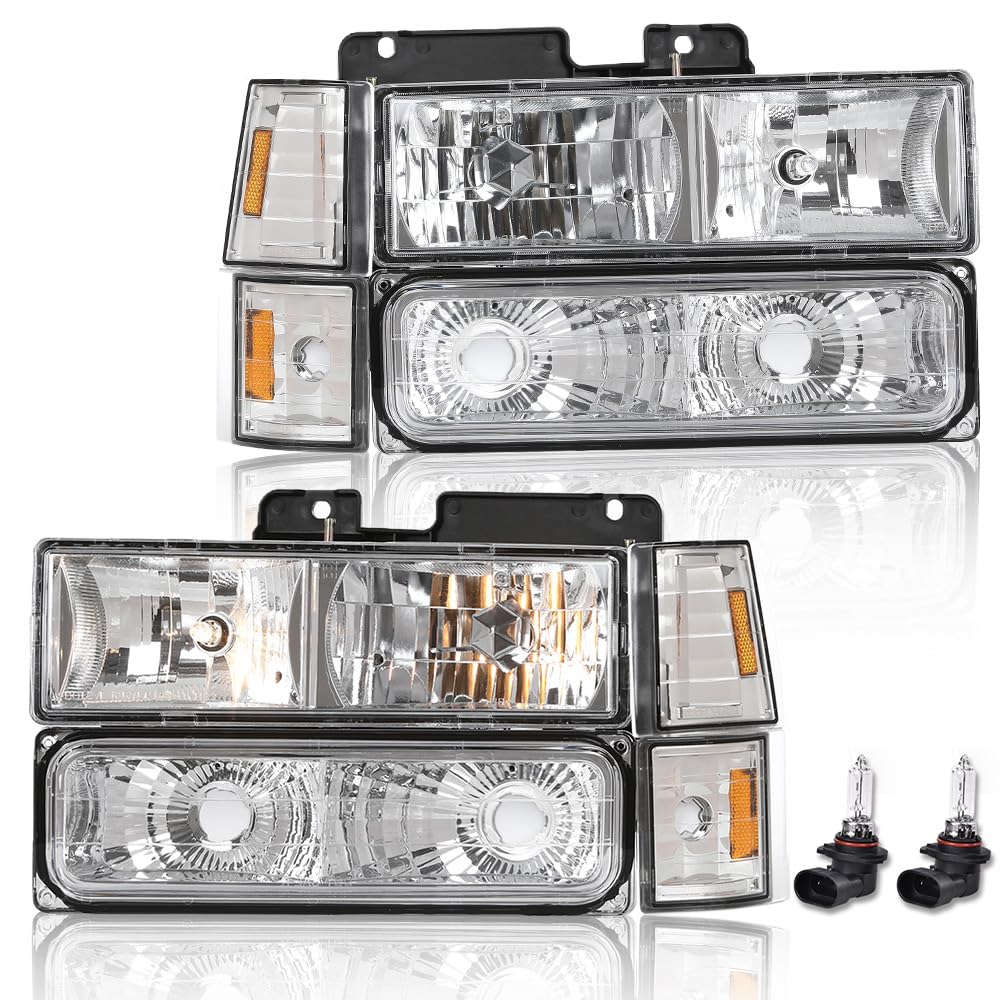 GRAND ORANGE Headlight Assembly Compatible with GMC Sierra C/K Yukon 1500 2500 1994 1995 1996 1997 1998 Fit Chevy C/K C10 Suburb