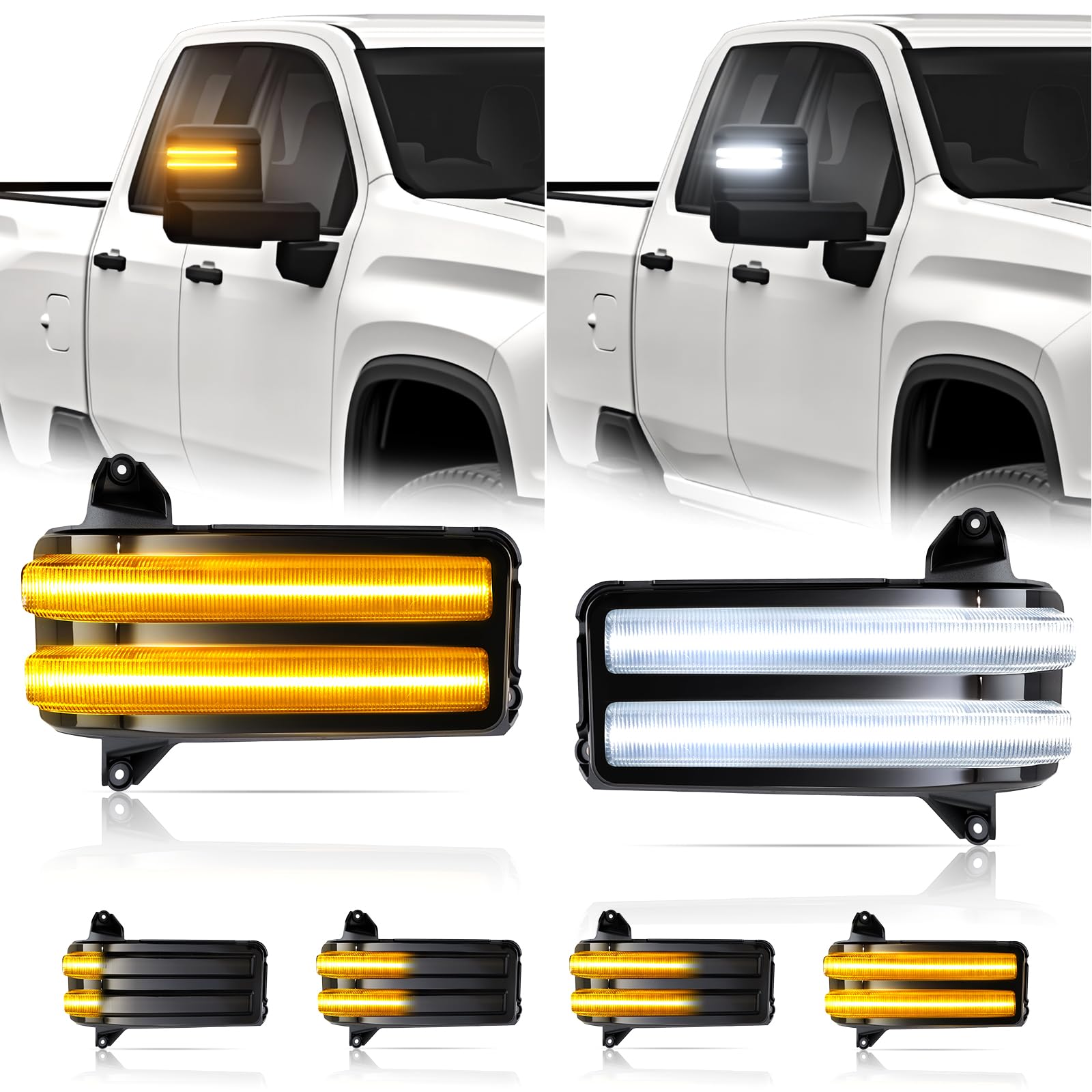 YCLL LED Side Mirror Turn Signals for 2020-2024 Chevy Silverado GMC Sierra 2500 3500,Sequential Amber Switchback White Parking C