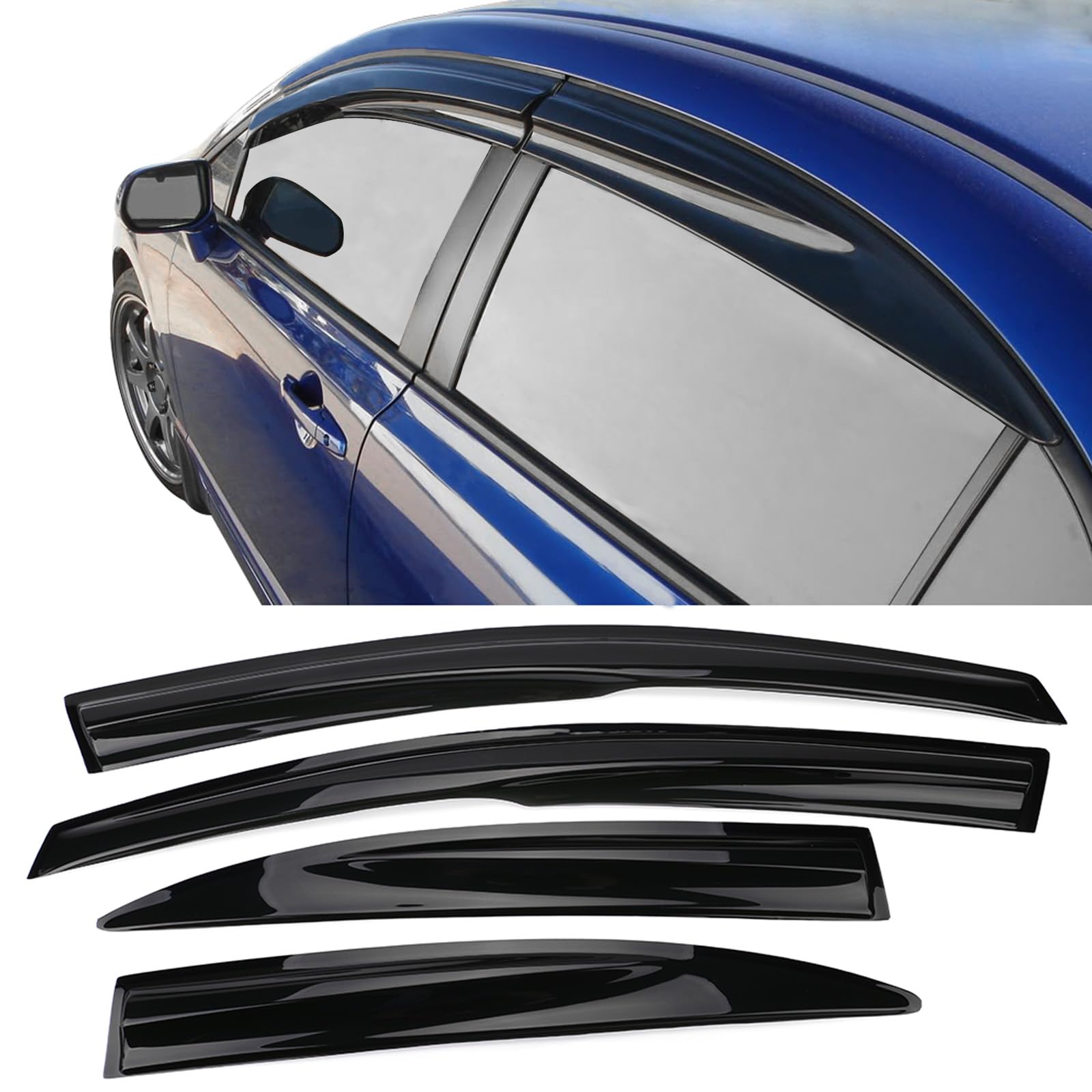 Ikon Motorsports Tape On External Window Visor, Compatible With 2006-2011 Honda Civic Sedan 4-Door Only, Acrylic Smoke Tinted Su