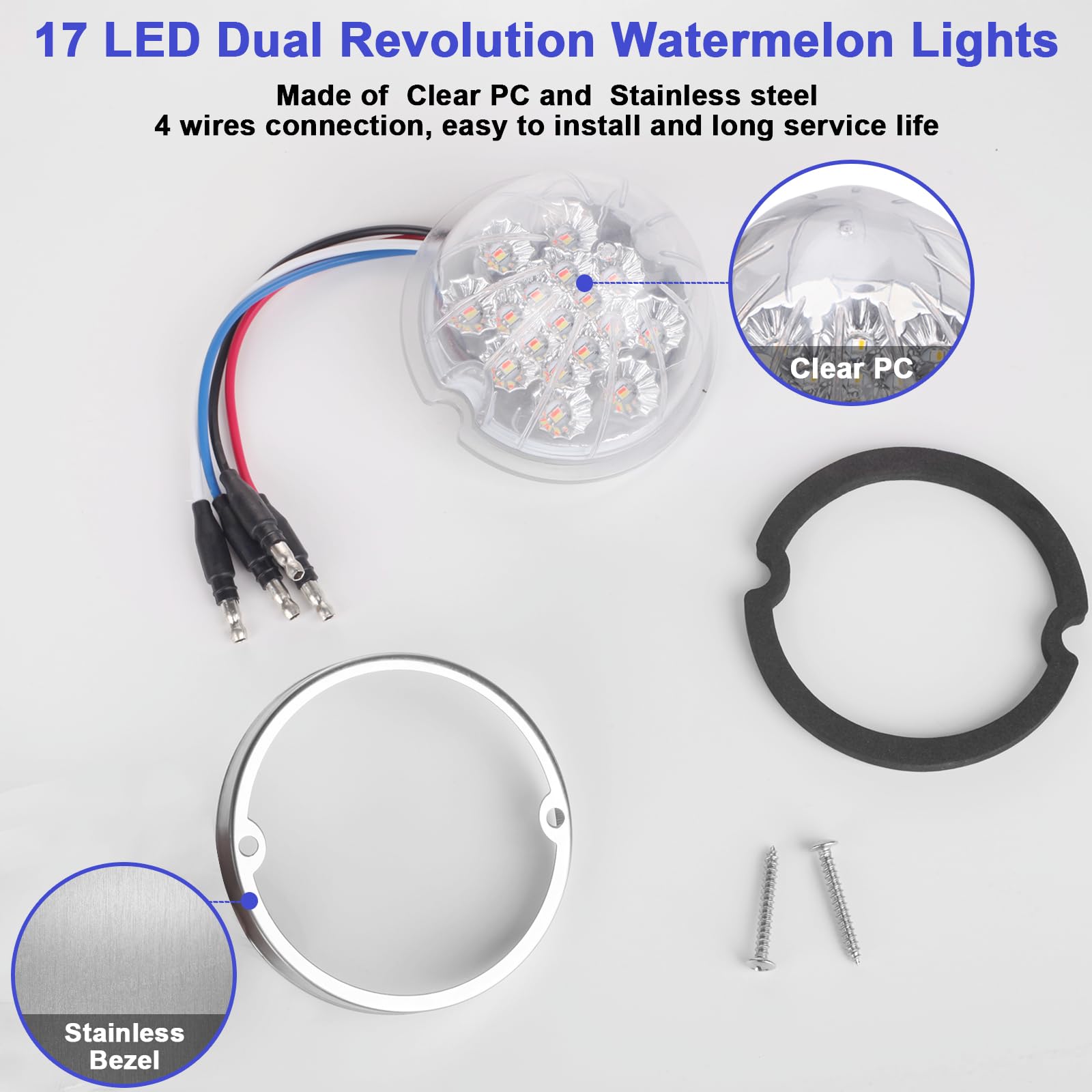 2Pcs Dual Revolution Red Turn Signal And Marker To White Auxiliary 17 Led Watermelon Lights, Clear Lens & Stainless Steel Bezel