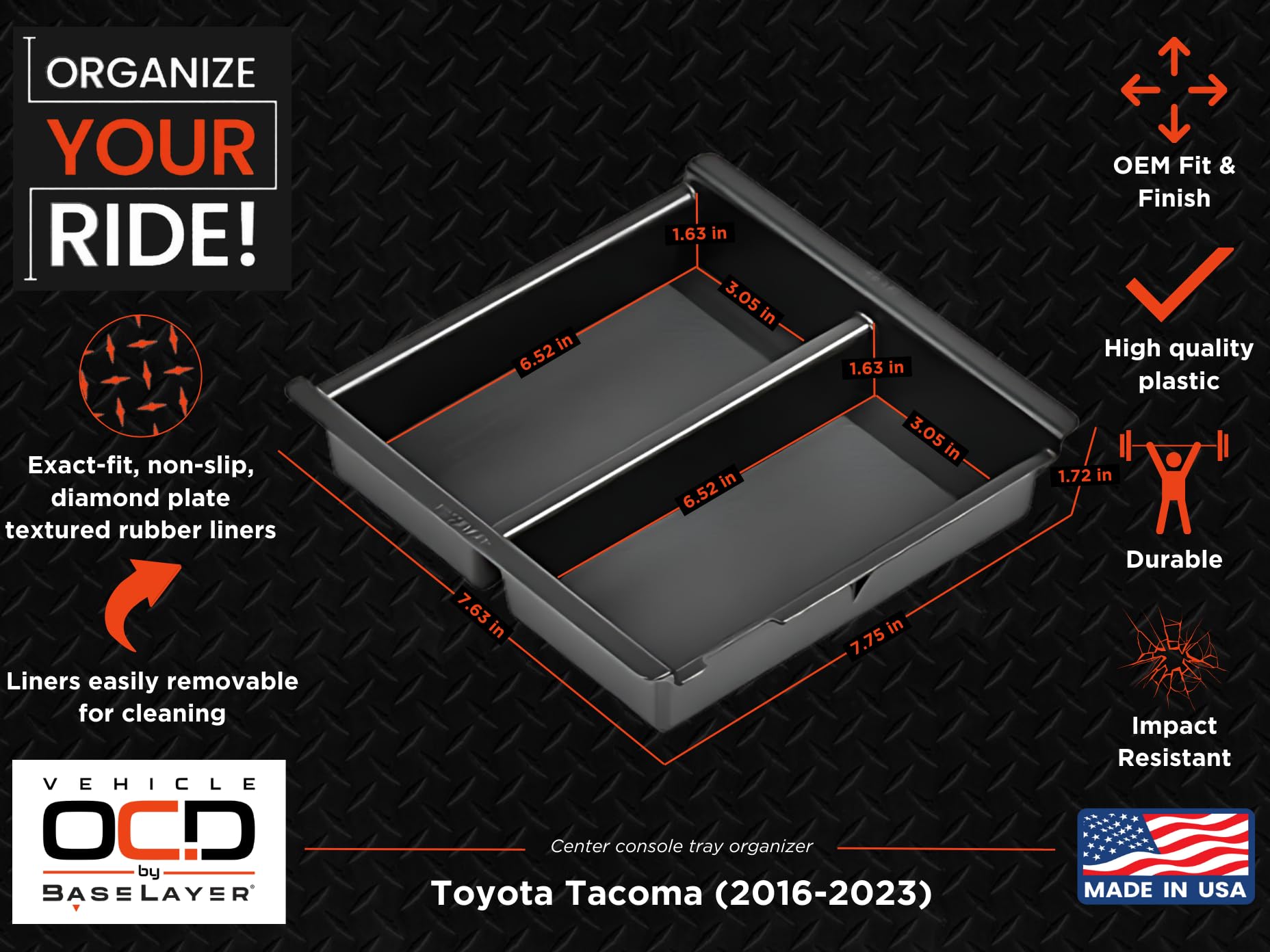 Vehicle Ocd - Center Console Organizer Tray For Toyota Tacoma (2016-2023) - Made In Usa - Slx126