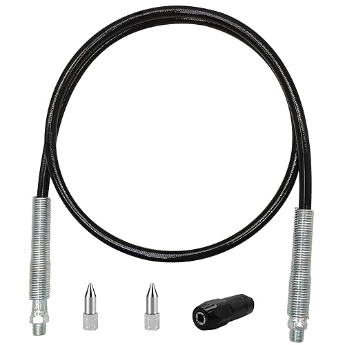 4-Piece Grease Gun Hose Kit, Grease Gun Accessories Set Includes 47In Flex Grease Hose Extension, 4-Jaw Standard Grease Couplers