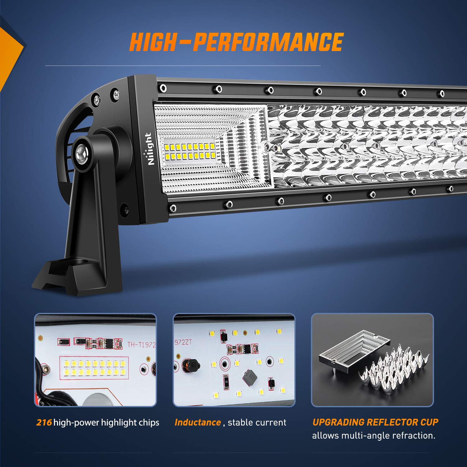 Nilight 52-Inch LED Light Bar - 783W Triple Row, 49500LM Flood Spot Combo, Super Bright Off-Road Lights, Model 18019C-A, White