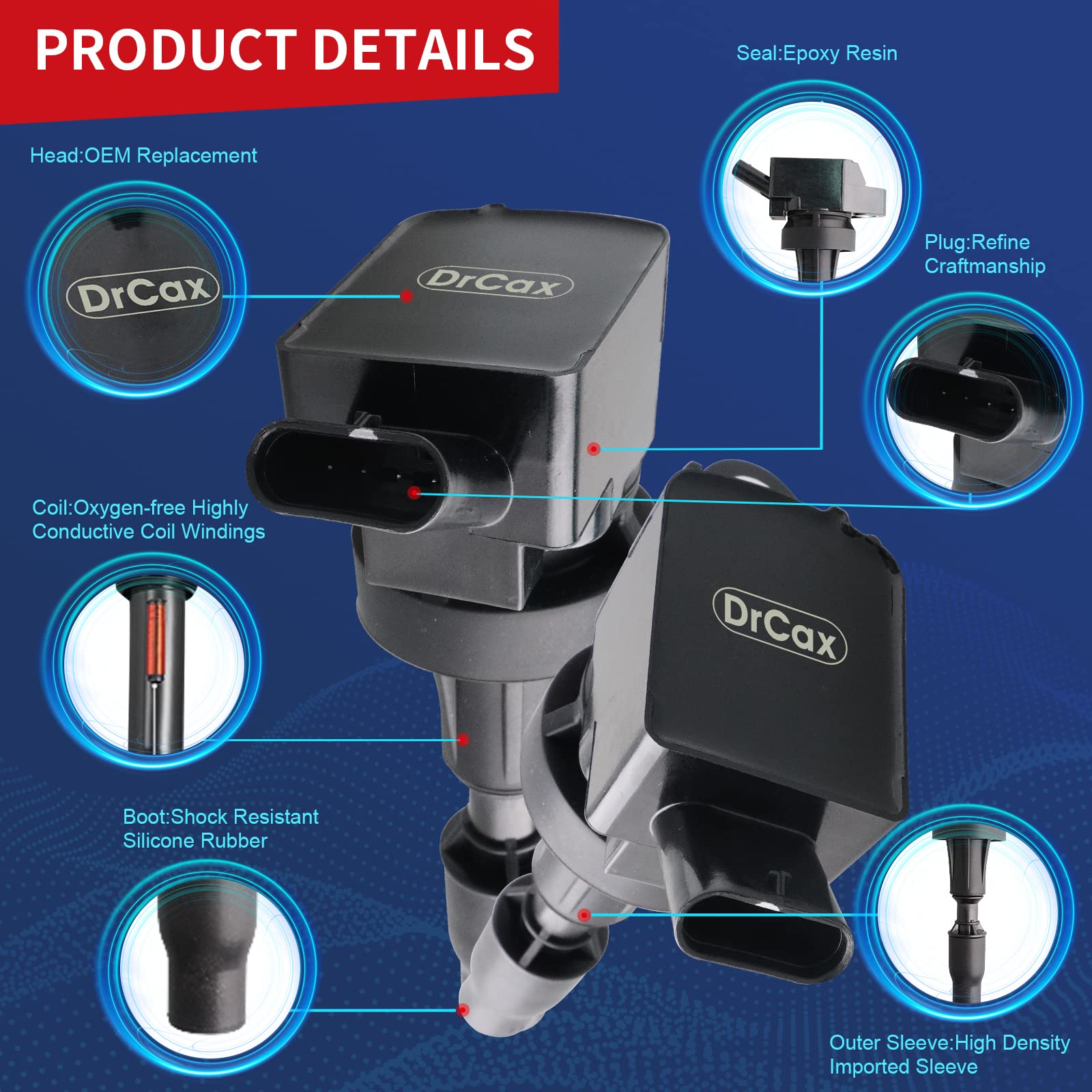 Drcax Oem Ignition Coil Uf817 27301-2B120 Compatible With Elantra 2017-2019 Sonata 2015-2019 Tucson 2016-2018 Kia Forte 2019-202