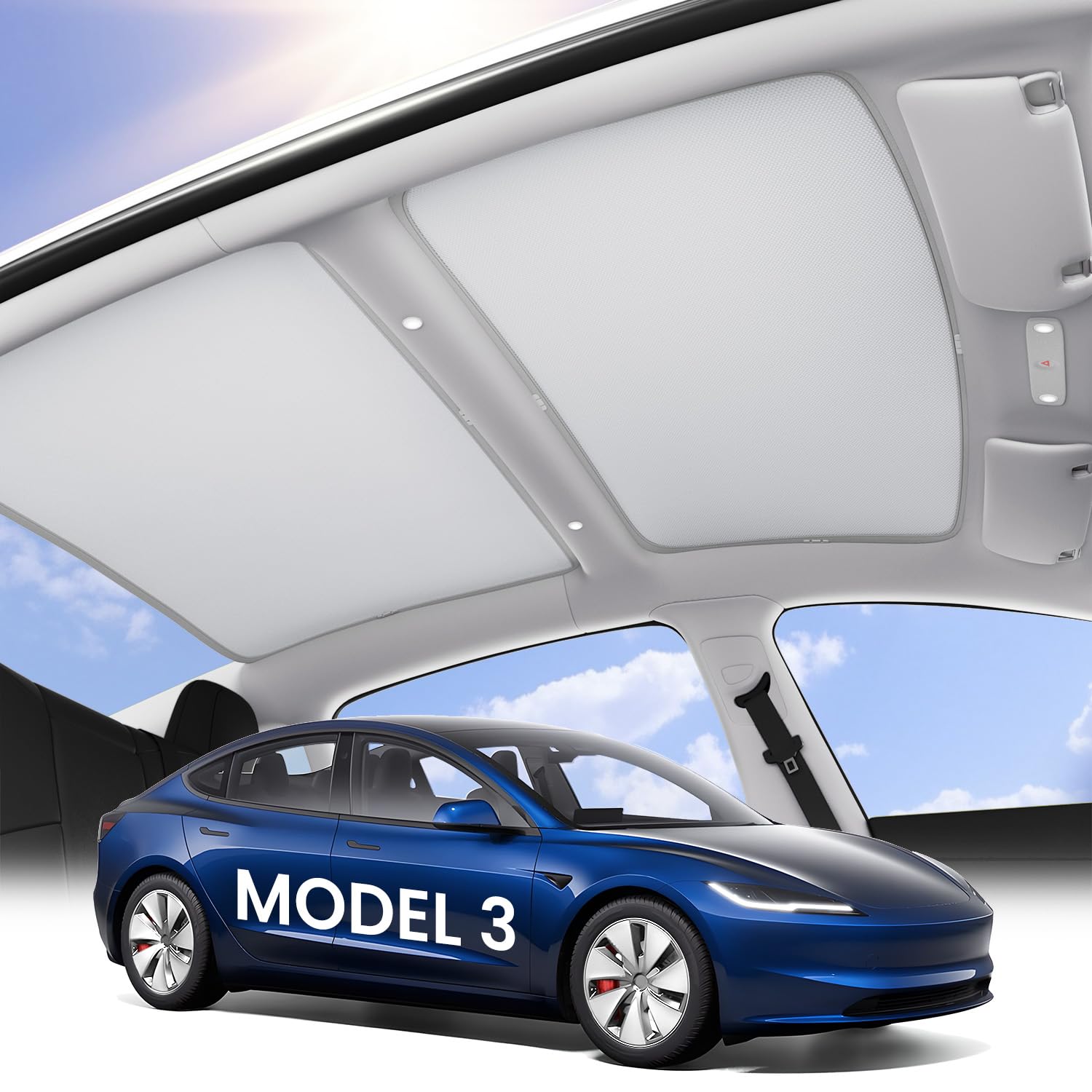Zanch 2025 Upgrade Original Sunshade Roof For Tesla Model 3 [No Gaps, No-Sag] Heat Insulation Foldable Roof Glass Sun Shade For